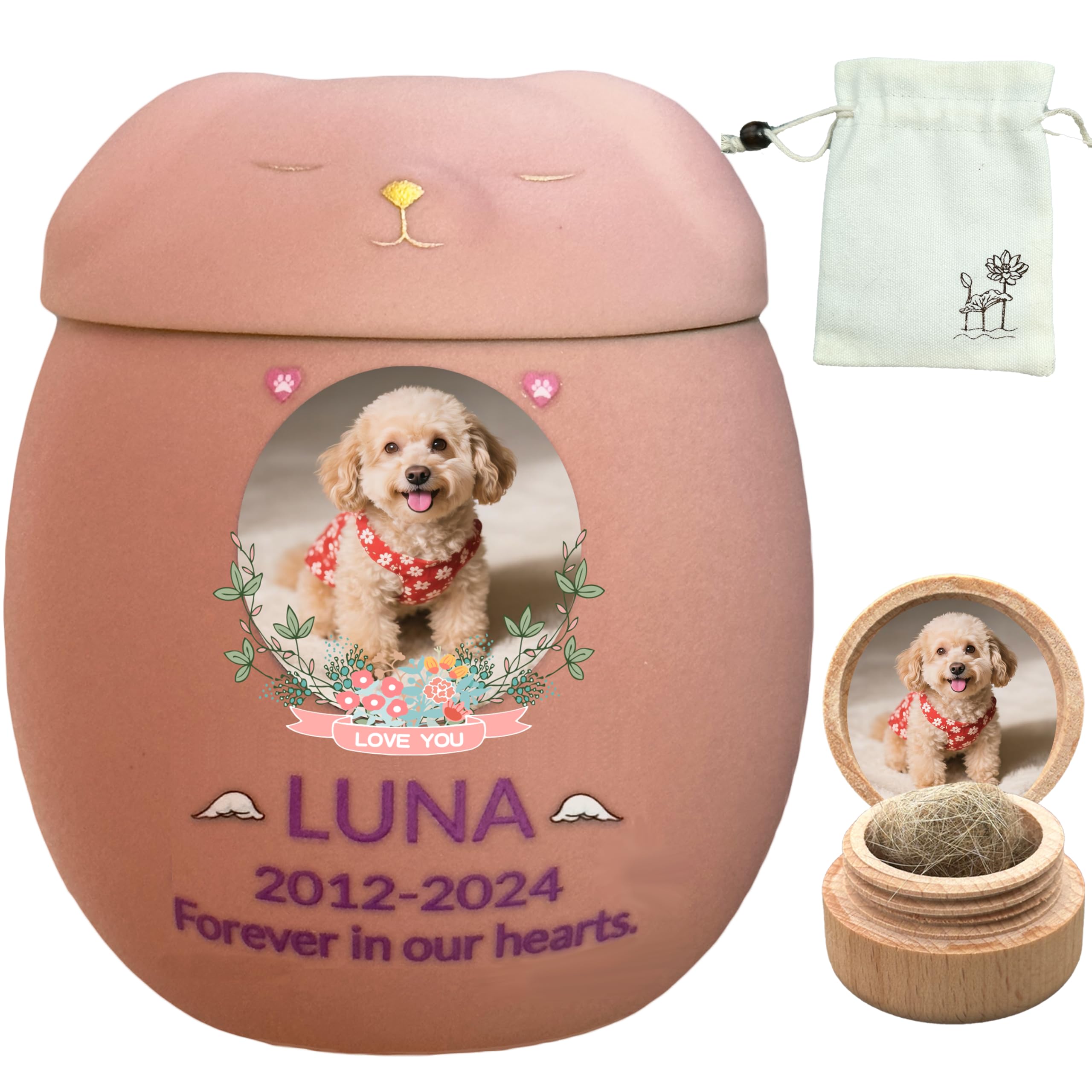 Personalized Dog Urn,Pet Urns for Dogs,Pet Cremation Urn,Dog Urns for Ashes,Urns for Dog ashes,Ceramic Urn,Memorial Box, dog loss (Small Pink, Small suitable ashes โค22 lb (not bones)) โ image 1
