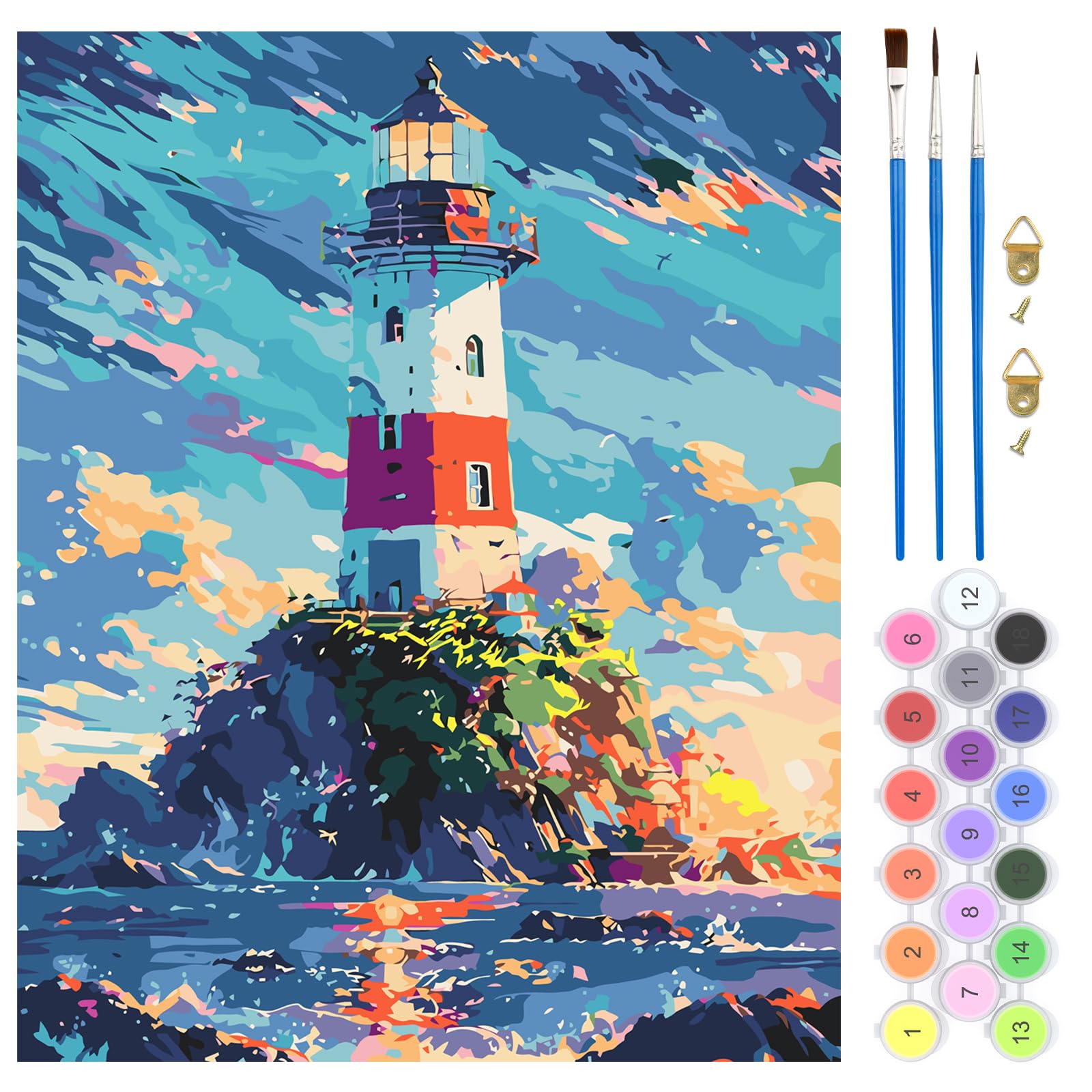 QENSPE Pintura por Números para Adultos, Kit de Pintar por Números DIY con 3 Pinceles y Pinturas Acrílicas, Sin Marco 40x50 cm, Regalo para Decoración de Pared del Hogar - Paisaje Faro