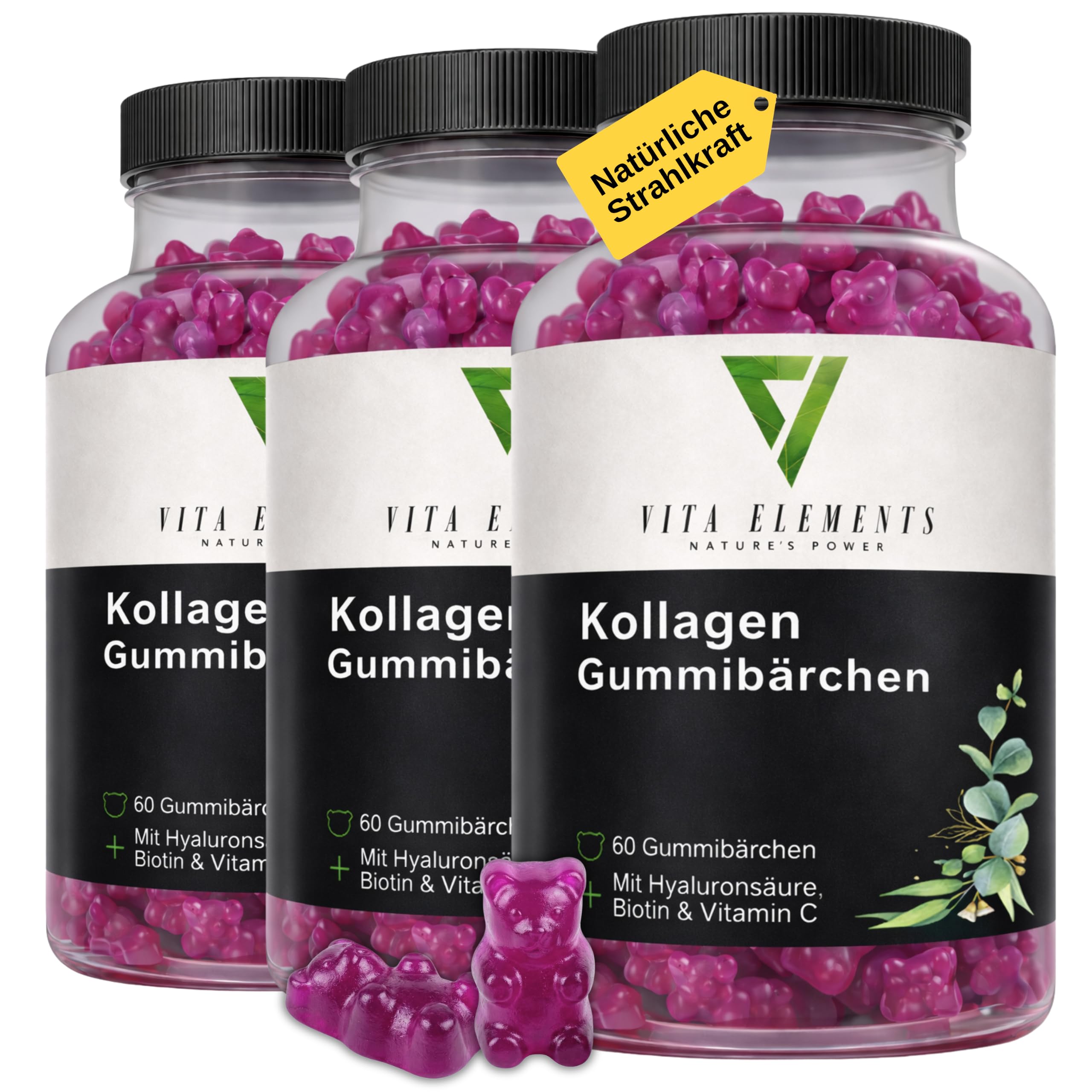 Vita Elements Gomitas de Colágeno Beauty - 60 Unidades - Con Biotina, Vitamina C y Glutatión - Sin Gluten - Sin Aditivos Artificiales - Probado en Laboratorio (3)