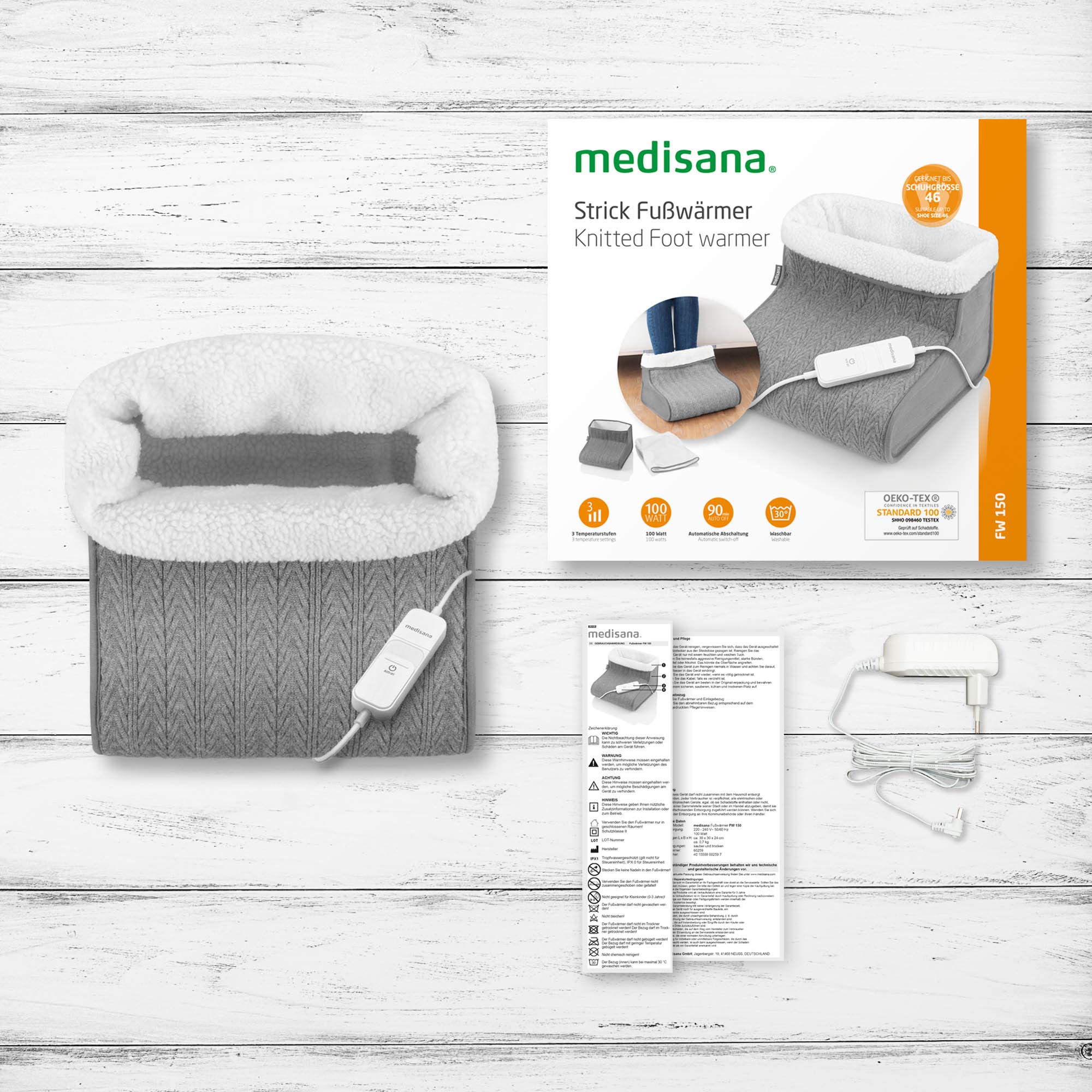 medisana FW 150 scaldapiedi in maglia, scaldapiedi elettrico, 3 impostazioni di temperatura, spegnimento automatico, protezione da surriscaldamento, soffice rivestimento interno lavabile