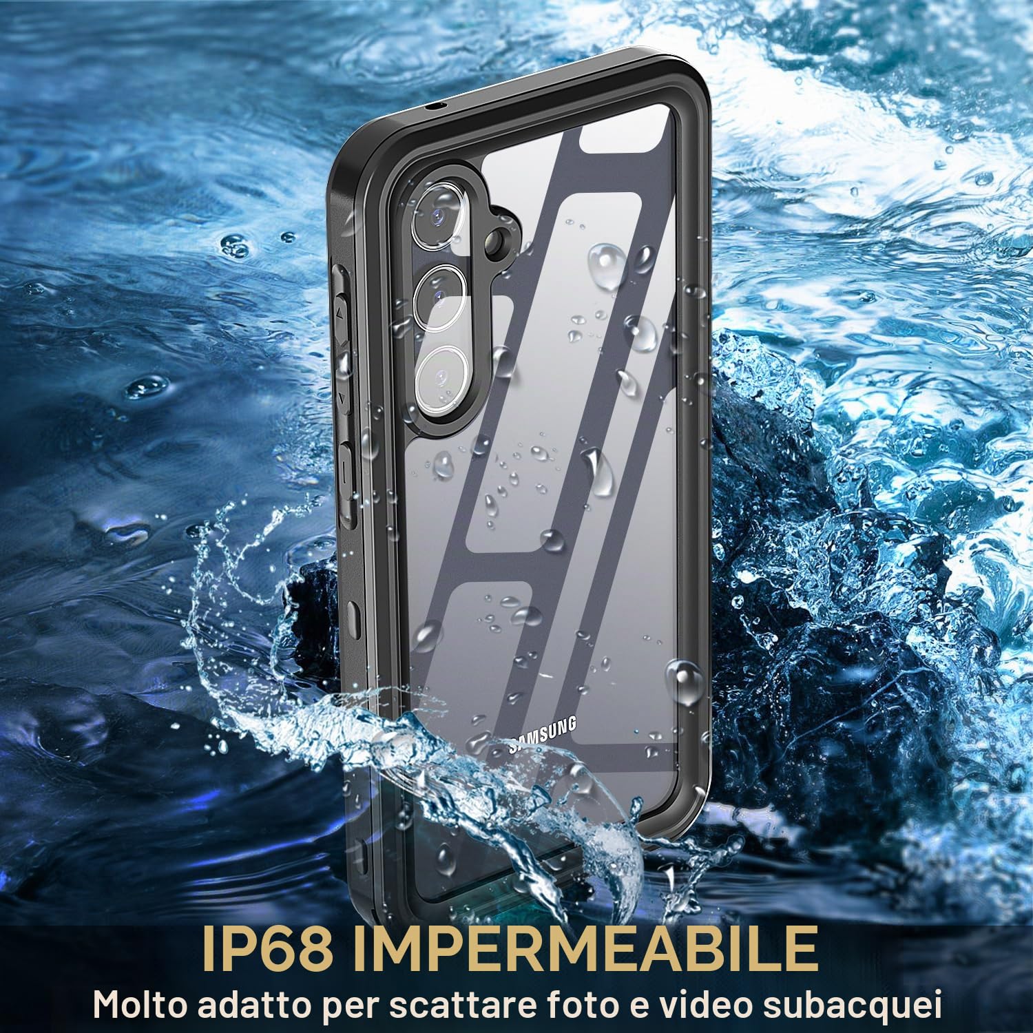 AICase Custodia Samsung Galaxy A35 Impermeabile Trasparente Proteggi Schermo Integrato Resistente alla Neve, alla Polvere, agli Urti, Certificato IP68 Protezione Completa del Corpo Subacqueo