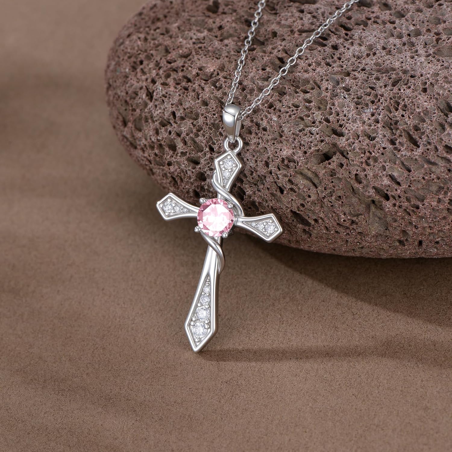 Cross Necklace for Women 925 Sterling Silver Birthstone Crucifix Pendant Birthstone Cross Jewelry for Women - Image 4