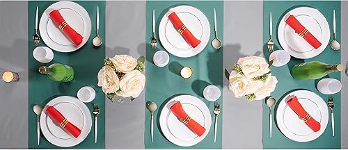 Miniatura 7 de BloominGoods Mantel desechable para mesa rectangular, mantel de papel gris similar al lino para mesa de comedor, fiesta, boda o evento, 48 pulgadas