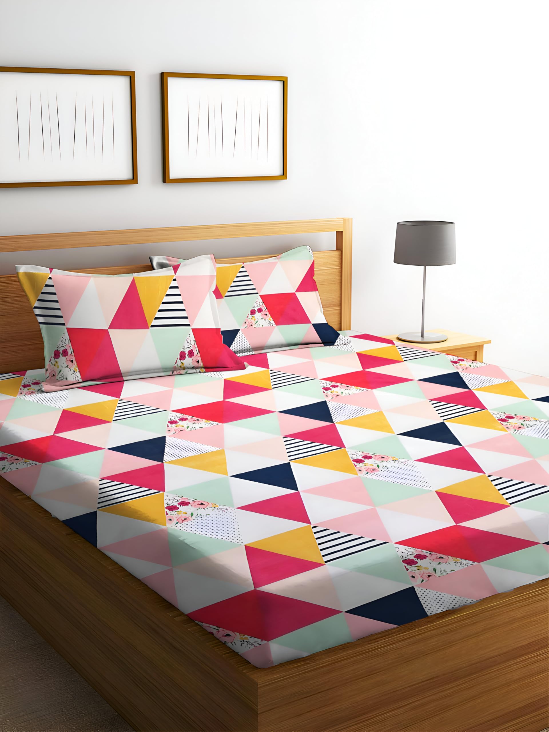 STARNSTYLE Polycotton 220 TC Floral Printed King Size Double Bedsheet with 2 Pillow Covers, (90 x 90 Inches,)