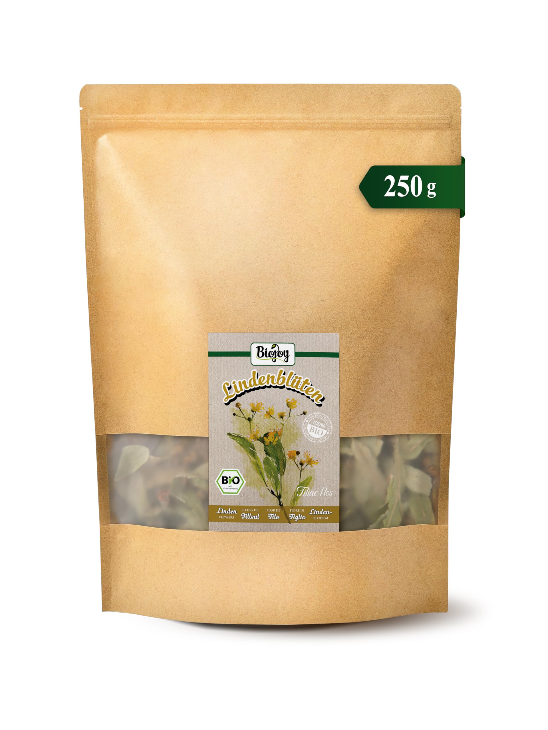 Biojoy BIO-Lindenblüten getrocknet (250 g), ganze Blüten für Lindenblütentee (Tiliae flos)