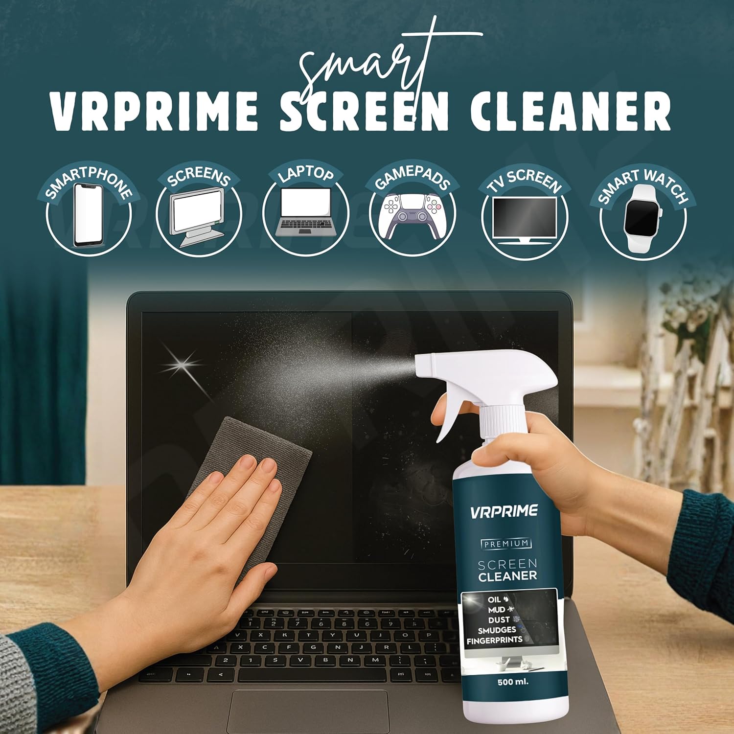 VRPRIME 500ML Laptop Cleaning Kit Screen Cleaner for Keyboard Mobile Phone, Camera lens, Computer, Gadget, Electronic, TV | With Large Microfibre Cloth & Keyboard AirPods Cleaner Brush