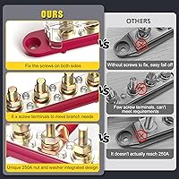 Vista 3 de MOFEEZ Barra de bus de bloque de distribución de energía, 6 postes de 5/16 pulgadas, 10 terminales de tornillos #8, máximo 48 V 250 A