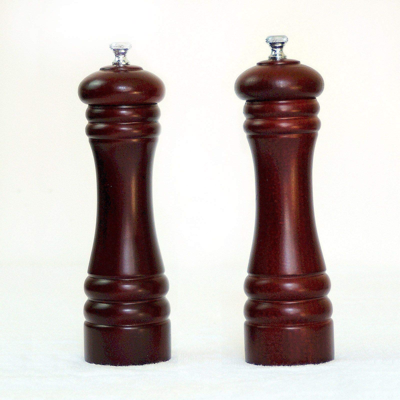 Salt and Pepper Grinder Mill Set Adjustable Ceramic Mill Set Hardened Carbon Steel Grinder Set Pepper Mill & Salt Grinder Spice Grinder Set Beech Wooden(8 inch S/P Mill 2 Pack Brown)