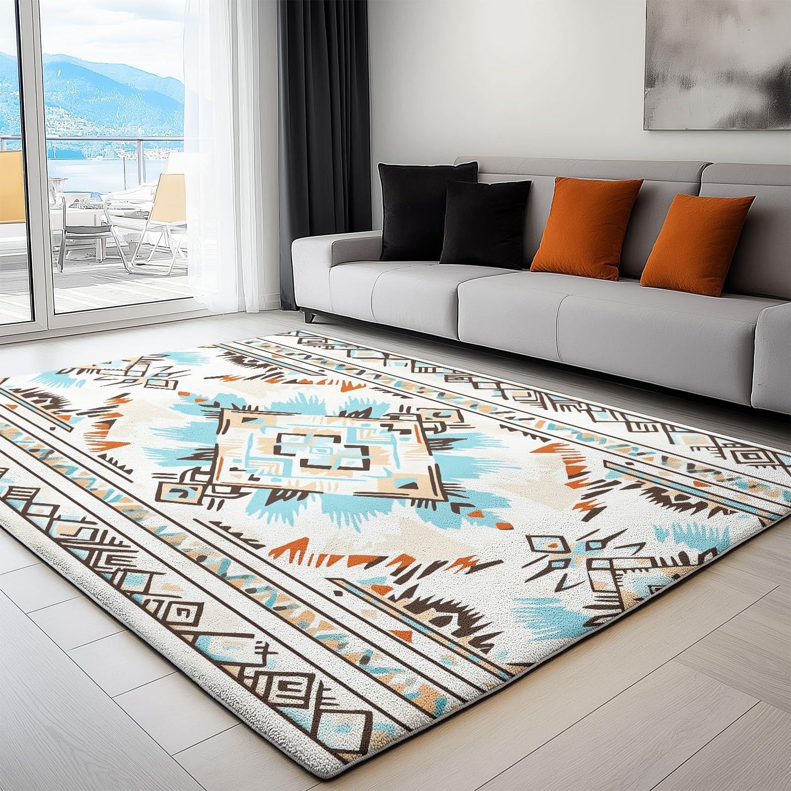 Tappeto Azteco con Motivo Geometrico, Etnico del Sud-Ovest, Lavabile, Antiscivolo, Stile Country, per Soggiorno, Camera da Letto, 80x200cm