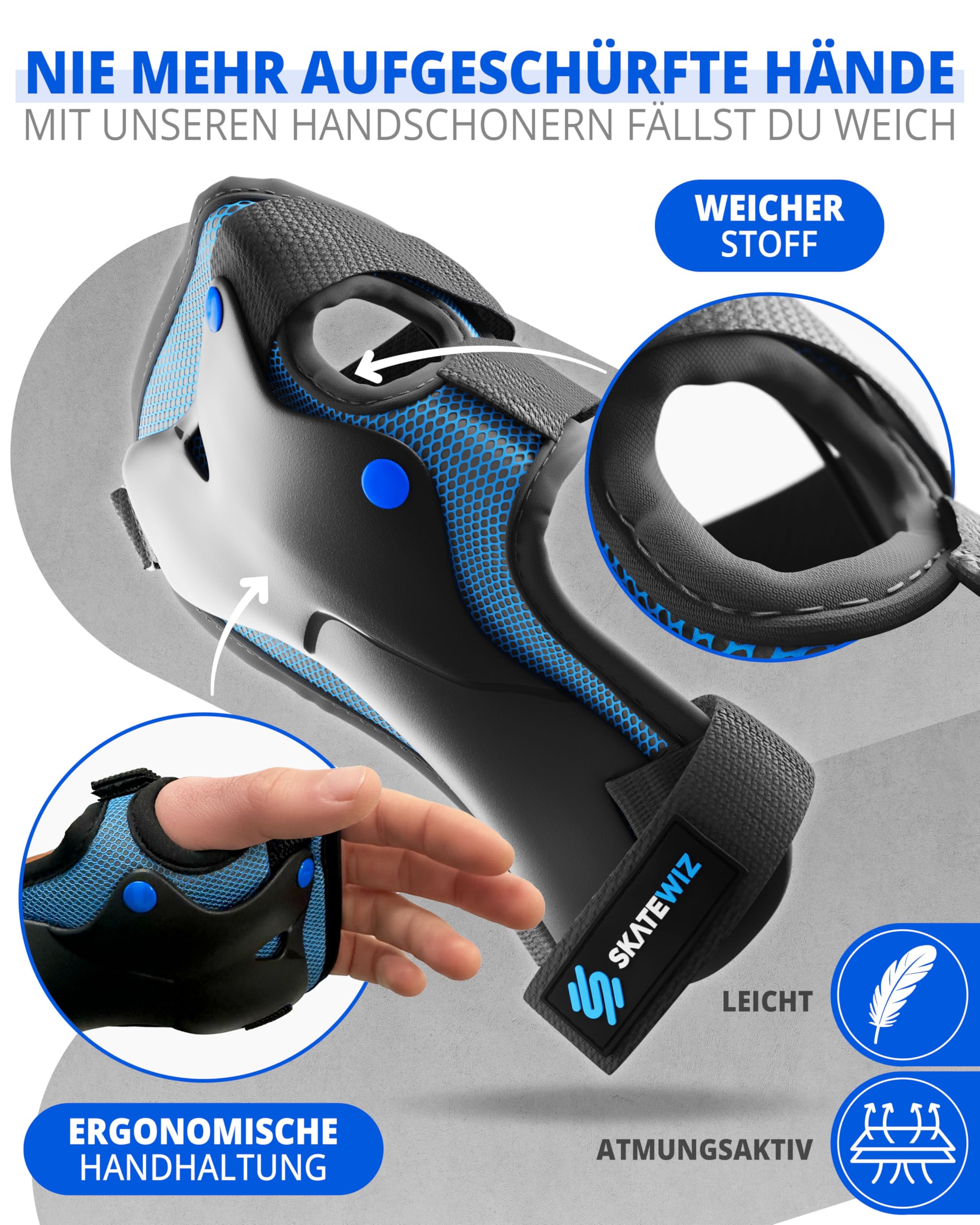 SKATEWIZ Protektorenset 6-teilig - entwickelt in Hamburg - Knie-, Ellenbogen- & Handgelenkschoner für Kinder & Erwachsene - mit Tasche - Protect-1
