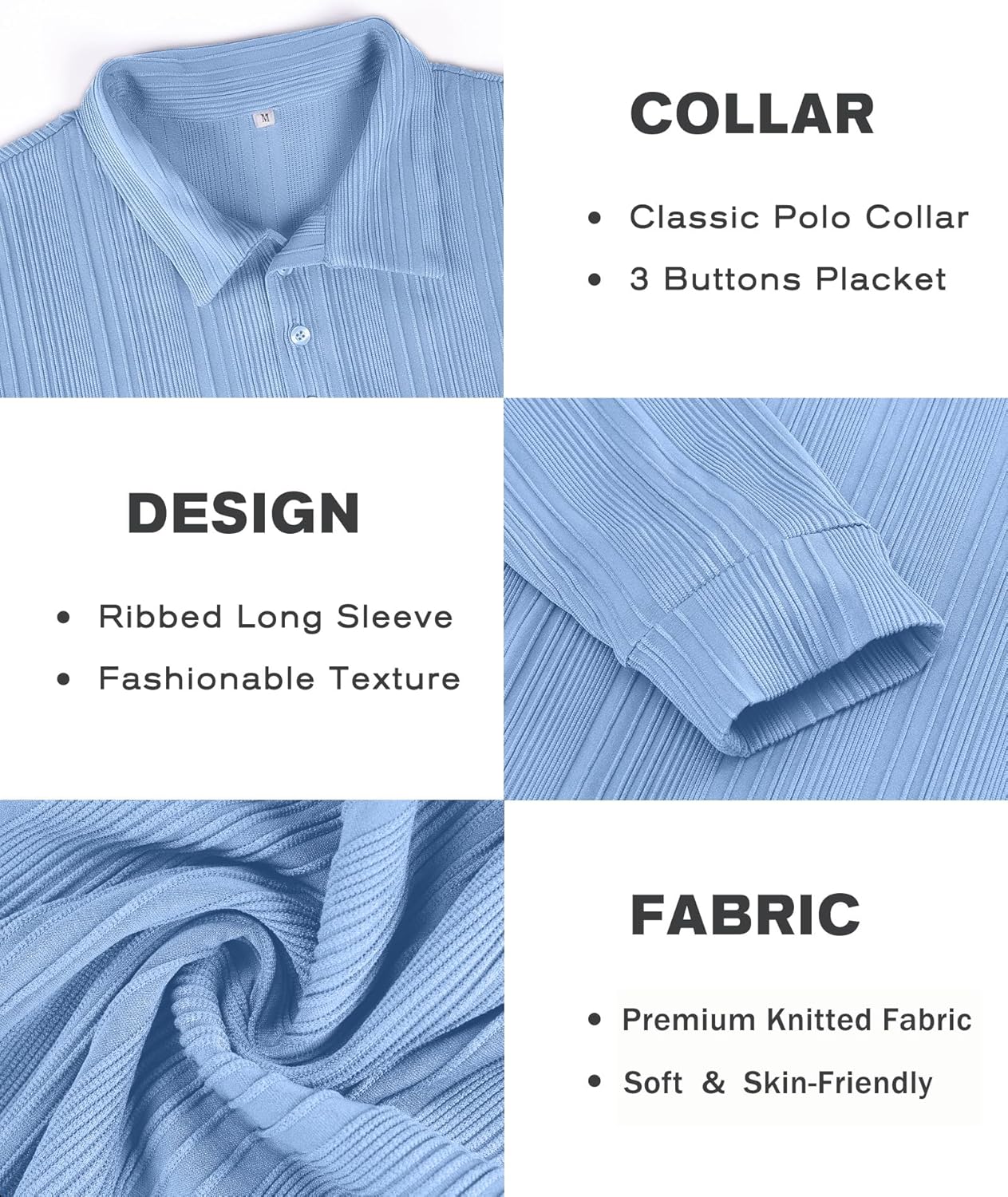 PRIVIMIX Mens Knit Polo Shirts Long Sleeve Fashion Textured Polo Sweater Stretchy Pullover Sweaters for Men Casual Golf Shirt - Image 6