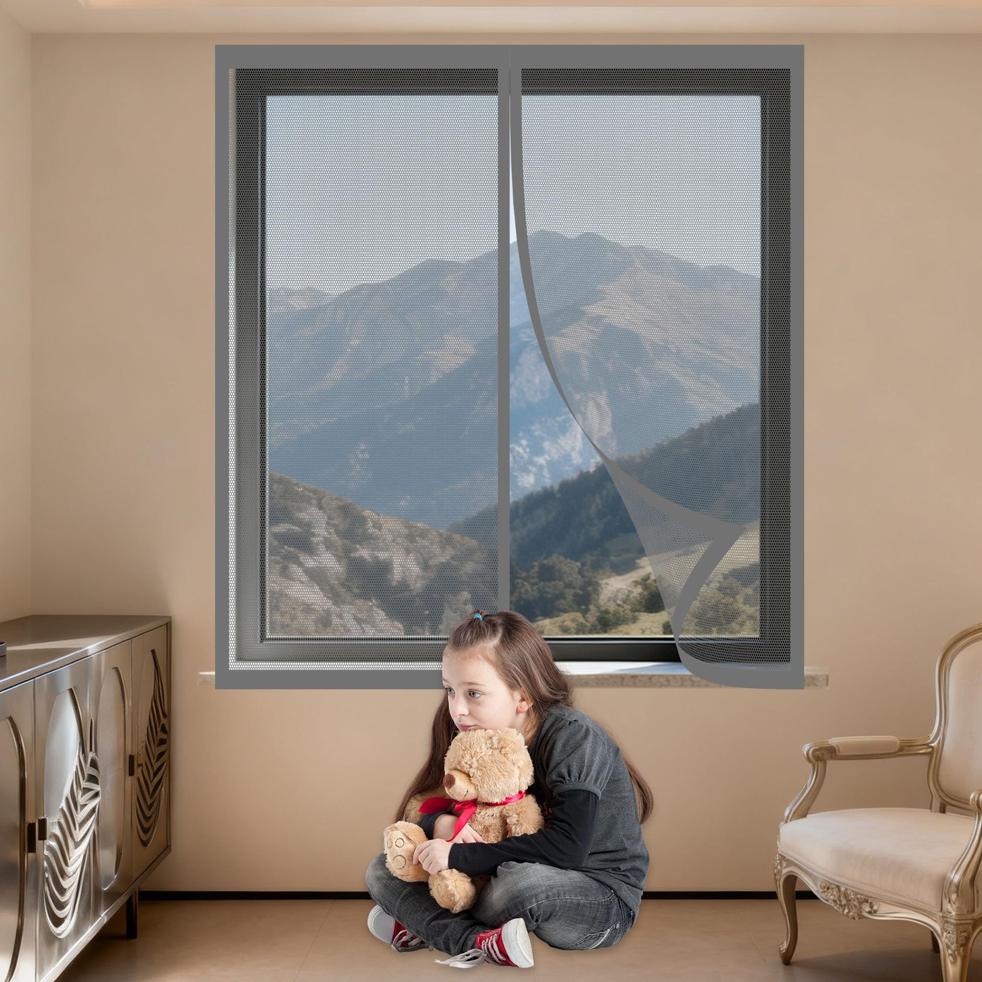 Chengtt Grey Fly Screens Windows 50 X 90 Cm With Selfadhesive Mosquito Net Window Without Drilling Or Screwing With Self Adhesive Tape For Windows Doors And Patio Screens,