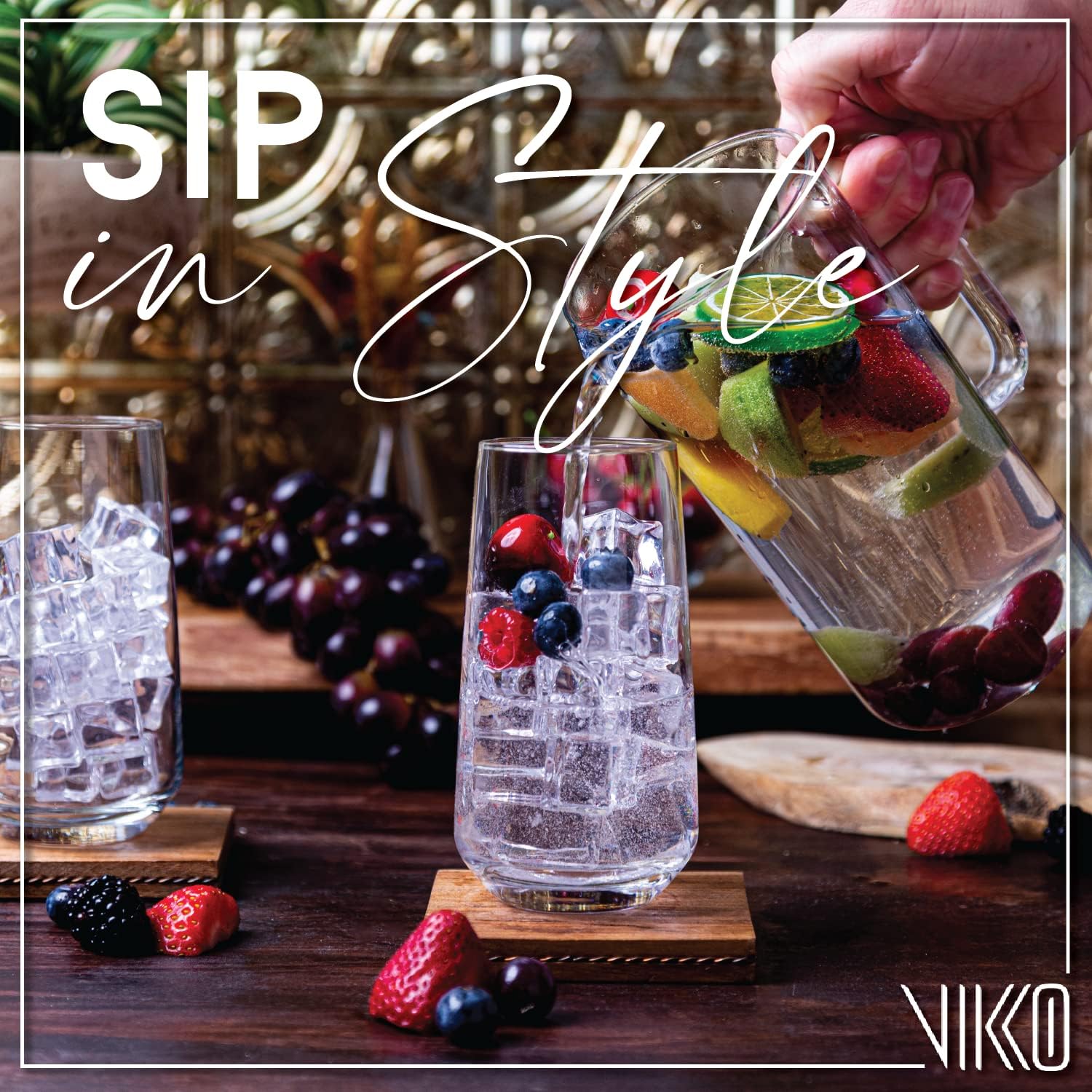 Vikko Drinking Glasses Set of 6, Highball Water Glasses 16.25 Ounce, Premium Tall Drinking Glass, Dishwasher Safe Drinking Ware