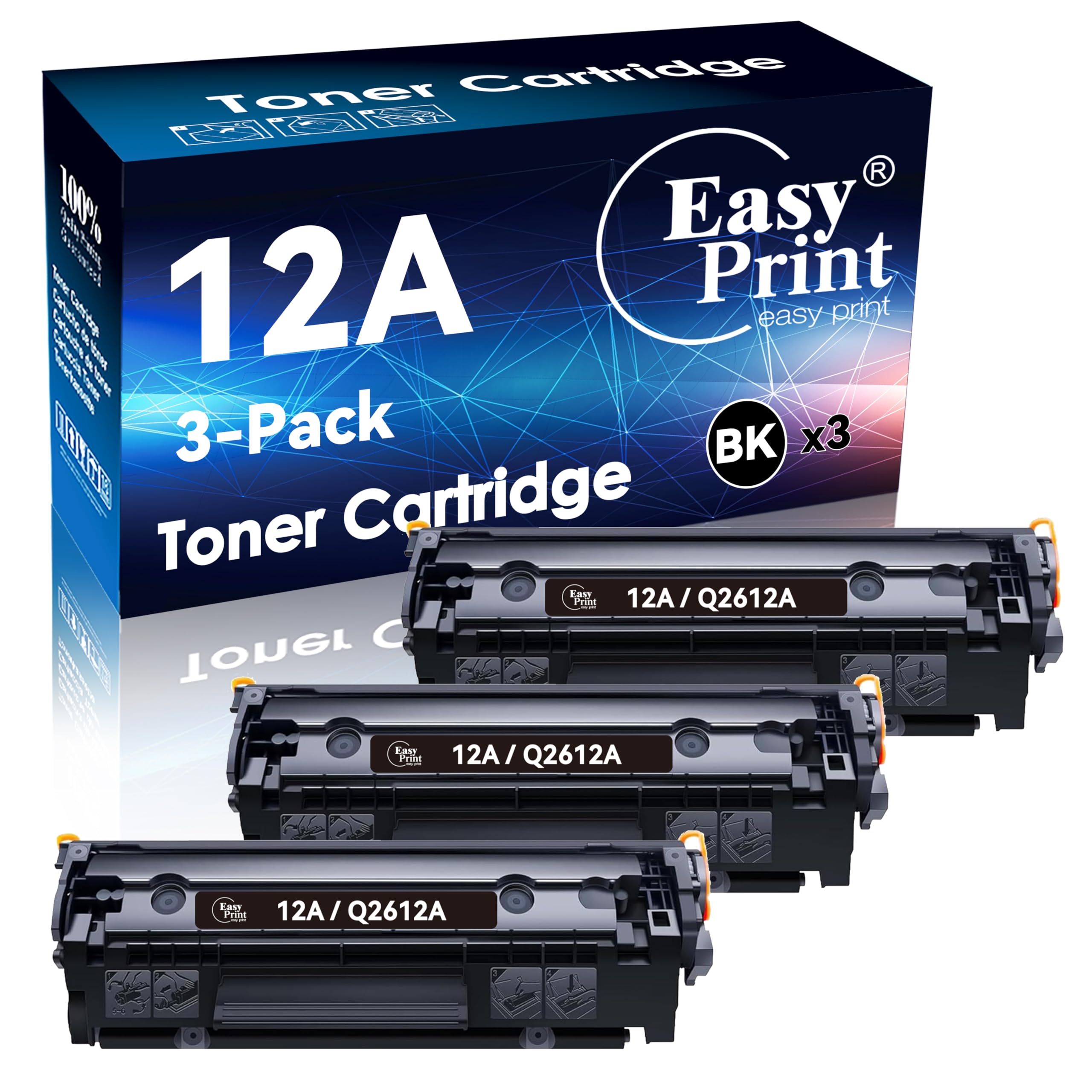 Amazon | (3個入りパック) ブラック 12A Q2612A 互換トナー