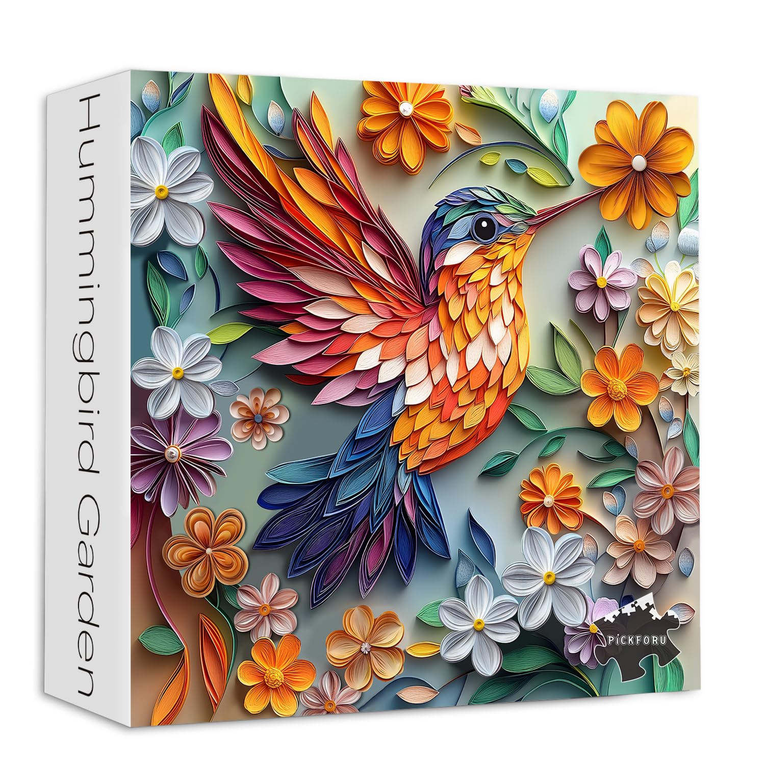 Hummingbird 1000 Piece Puzzle for Adults, PICKFORU Bird Flower Jigsaw Puzzle 1000 Pieces, Quilling Paper Cut Art Puzzles, Challenging Floral Garden Puzzle as Wall Decor โ image 1
