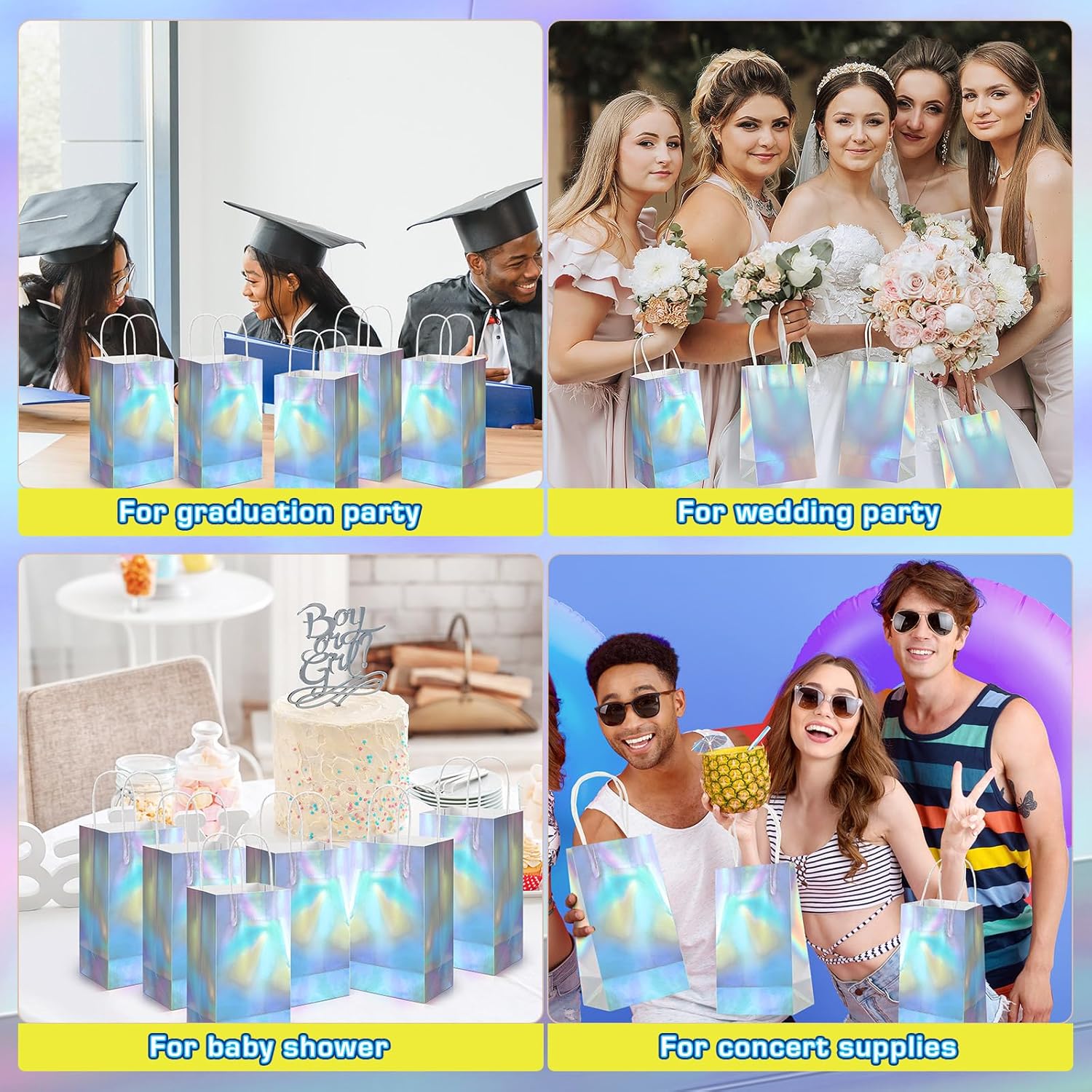 30 Pcs Iridescent Gift Bags Bulk Holographic Party Favor Bag with Handle 8.3 x 5 x 3.2 in Glossy Paper Candy Goodie Flower Handbag for Kpop Disco Wedding Bridal Birthday Graduation Party Supplies - Image 6