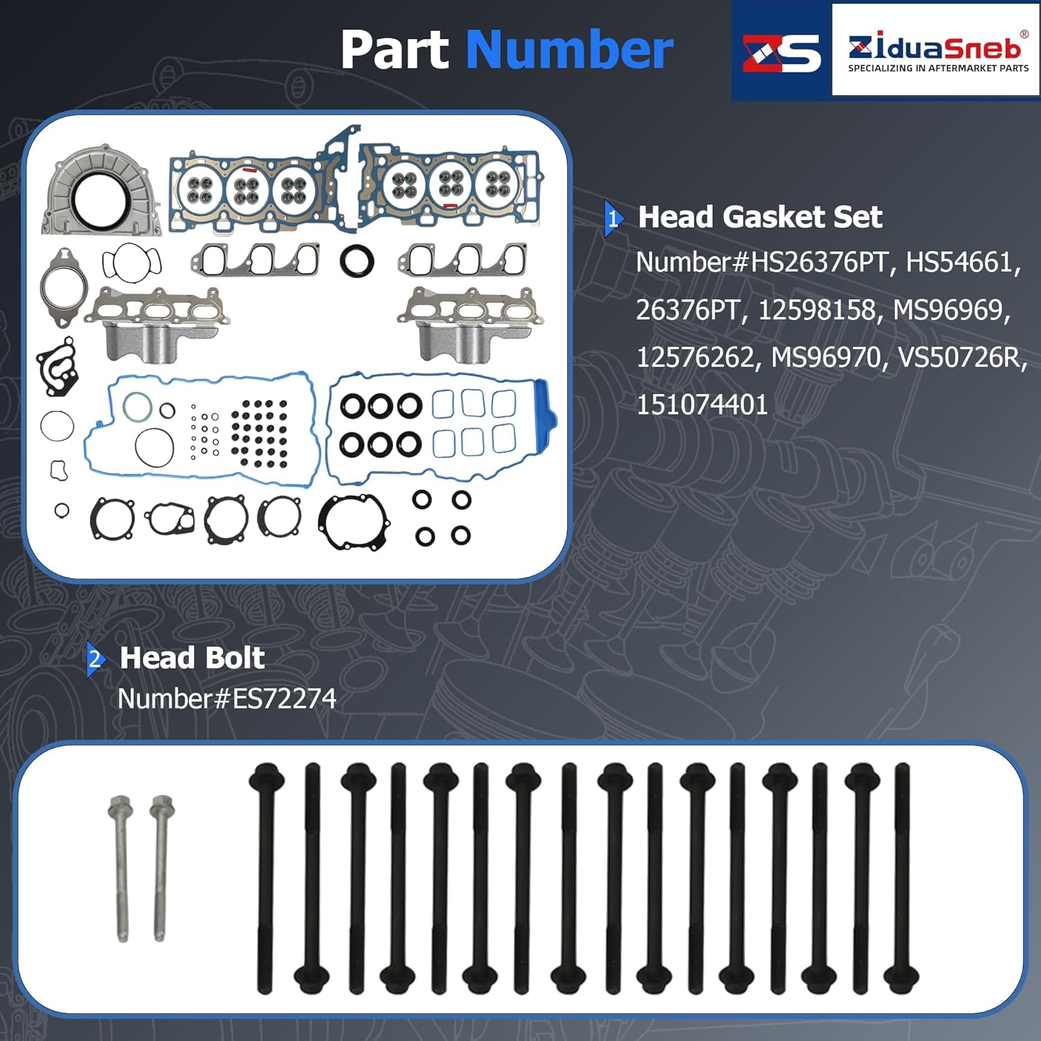 3.6 Engine Rebuild Overhaul Kit Timing Chain Kit & Head Gasket Bolt Set Valve Bearing Kit Fit For GMC Acadia Buick Enclave Saturn Outlook Chevrolet Traverse 3.6L V6 DOHC 2009-2016 HS26376PT-5 9-0753S