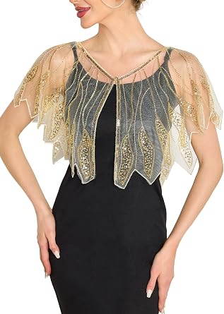 MTITE Womens 1920s Shawl Wraps,Sequin Beaded Flapper Evening Shawls for women formal/Party/Wedding/Formal/Harlem night