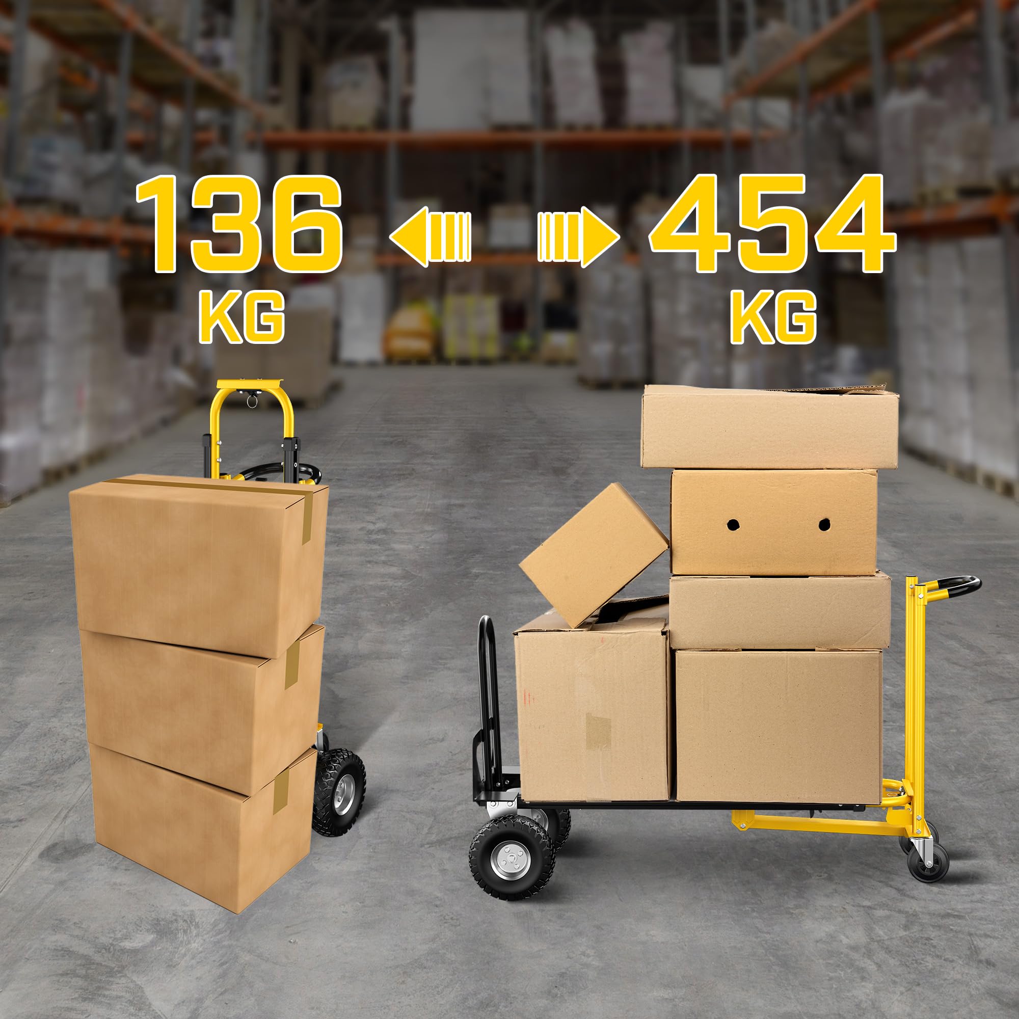 LDHTHOPI 3IN1 Sackkarre Klappbar MAX 454KG,Aluminium Transportwagen mit vollgummireifen,Rollen Schwerlast Plattformwagen für Umzüge von Haushalten, Büros und Lagern