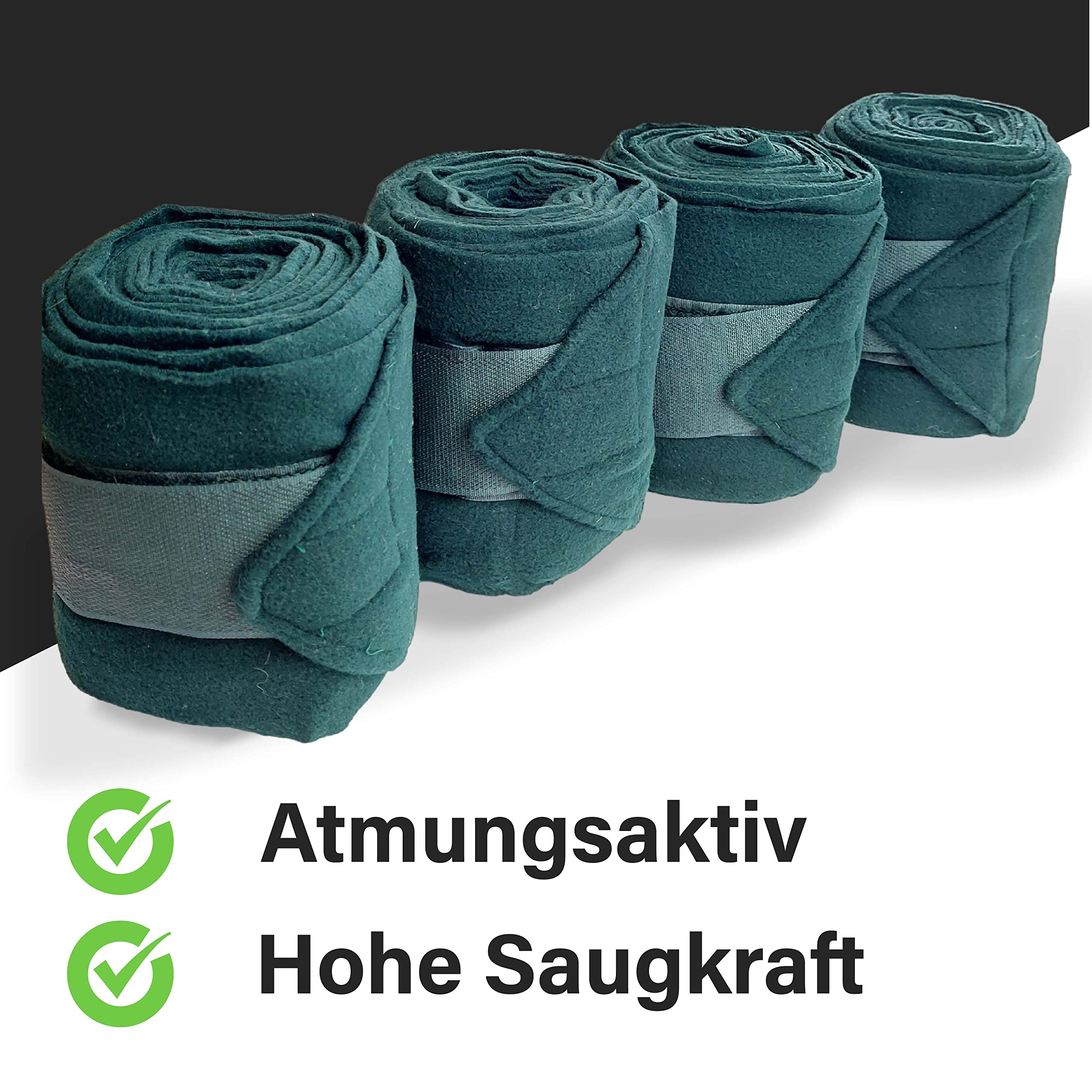 Vendas para caballo de forro polar con cierre – vendajes de forro polar caballo en juego de 4 unidades con práctica bolsa de almacenamiento (sangre caliente (Full), verde oscuro)