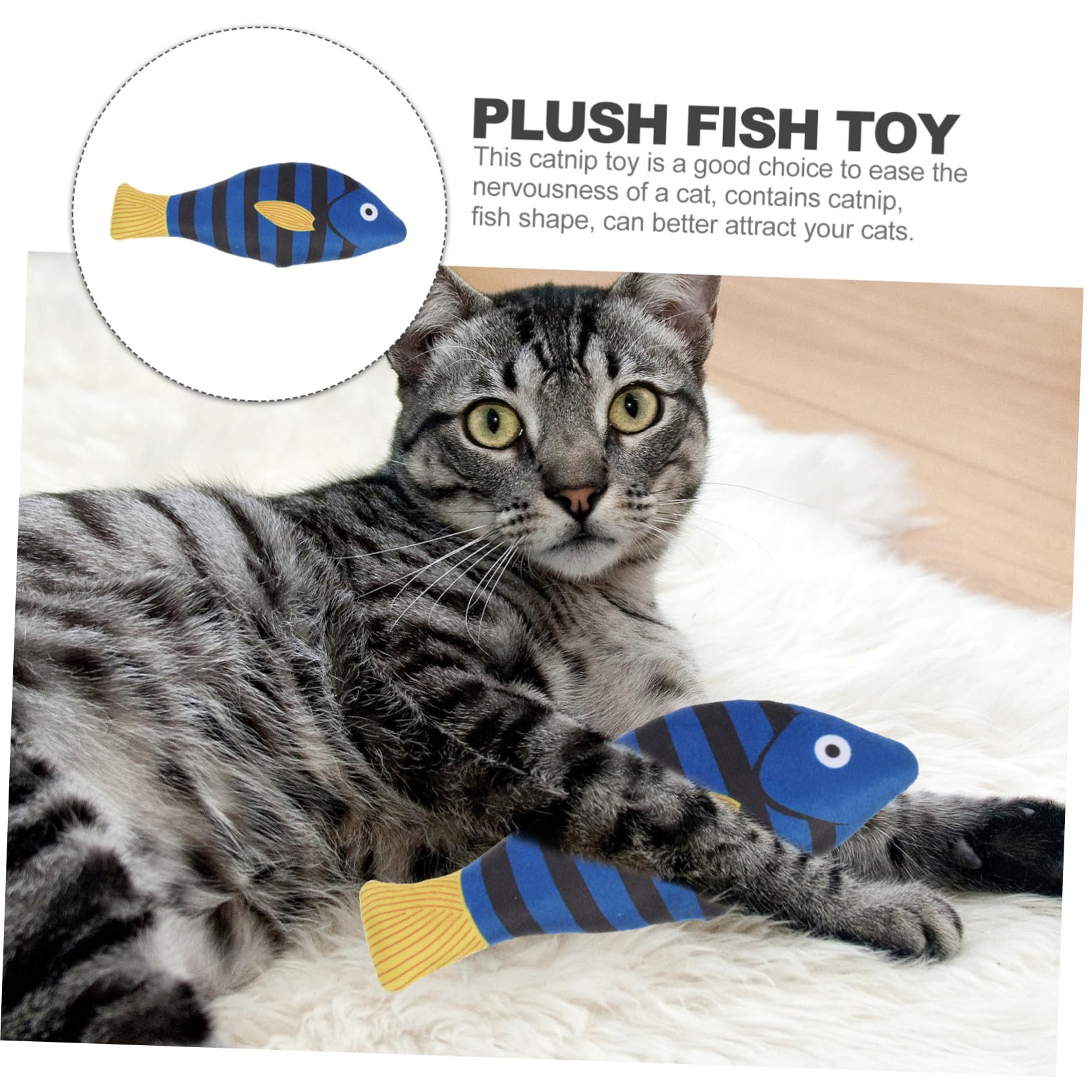 VICASKY Jouet à Mâcher pour Chat en Peluche Herbe à Chat Intégrée Forme Poisson Bleu Tigre Taille Moyenne D’intérieur Jouet Interactif Stimulant Adultes