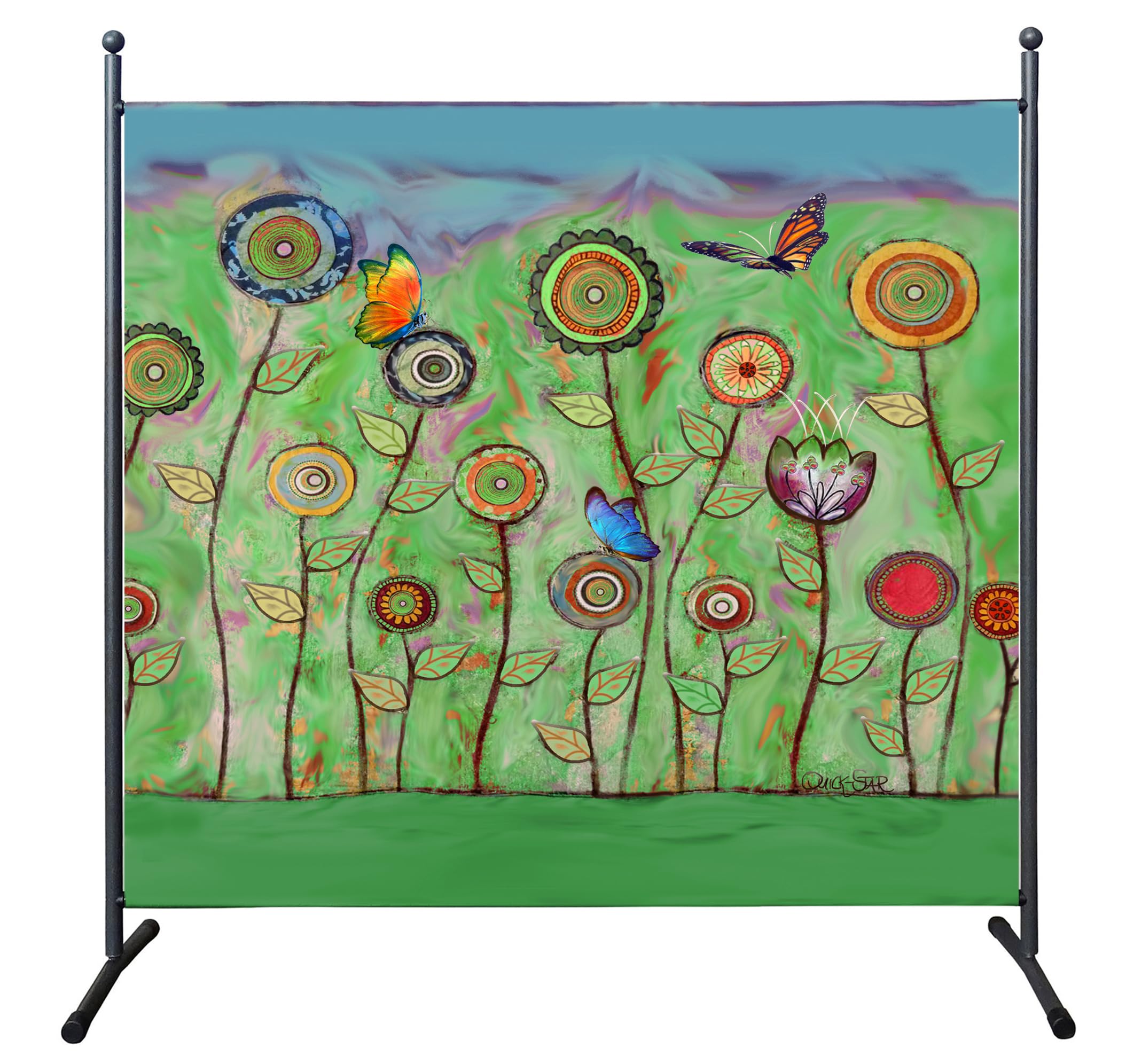 QUICK STAR Paravent d'extérieur résistant aux intempéries 180 x 178 cm Green Flowers | Cloison de séparation intérieure | Jardin et balcon - Brise-vue opaque