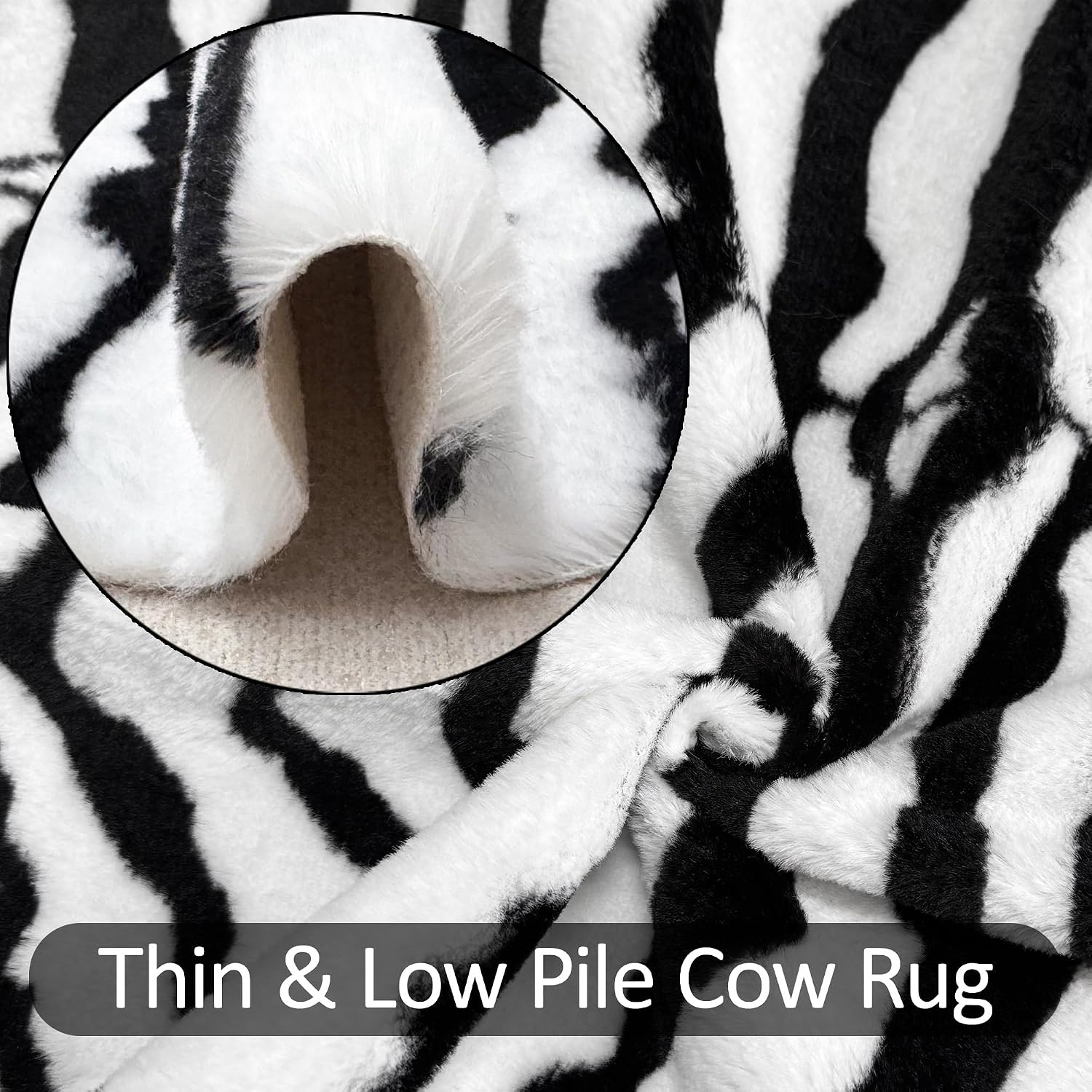 Large Zebra Print Rug 4.6x5.2 Feet Cute Faux Cowhide Animal Print Area Rug for Bedroom Living Room Office Table Wall Western Home Decor Mat, Black White Zebra