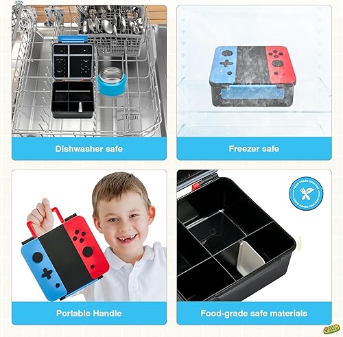 Miniatura 5 de Caja Bento Game para niños, lonchera con termo (tarro de comida de 9 onzas), cuchara plegable, divisor extraíble y taza de salsa, lonchera infantil