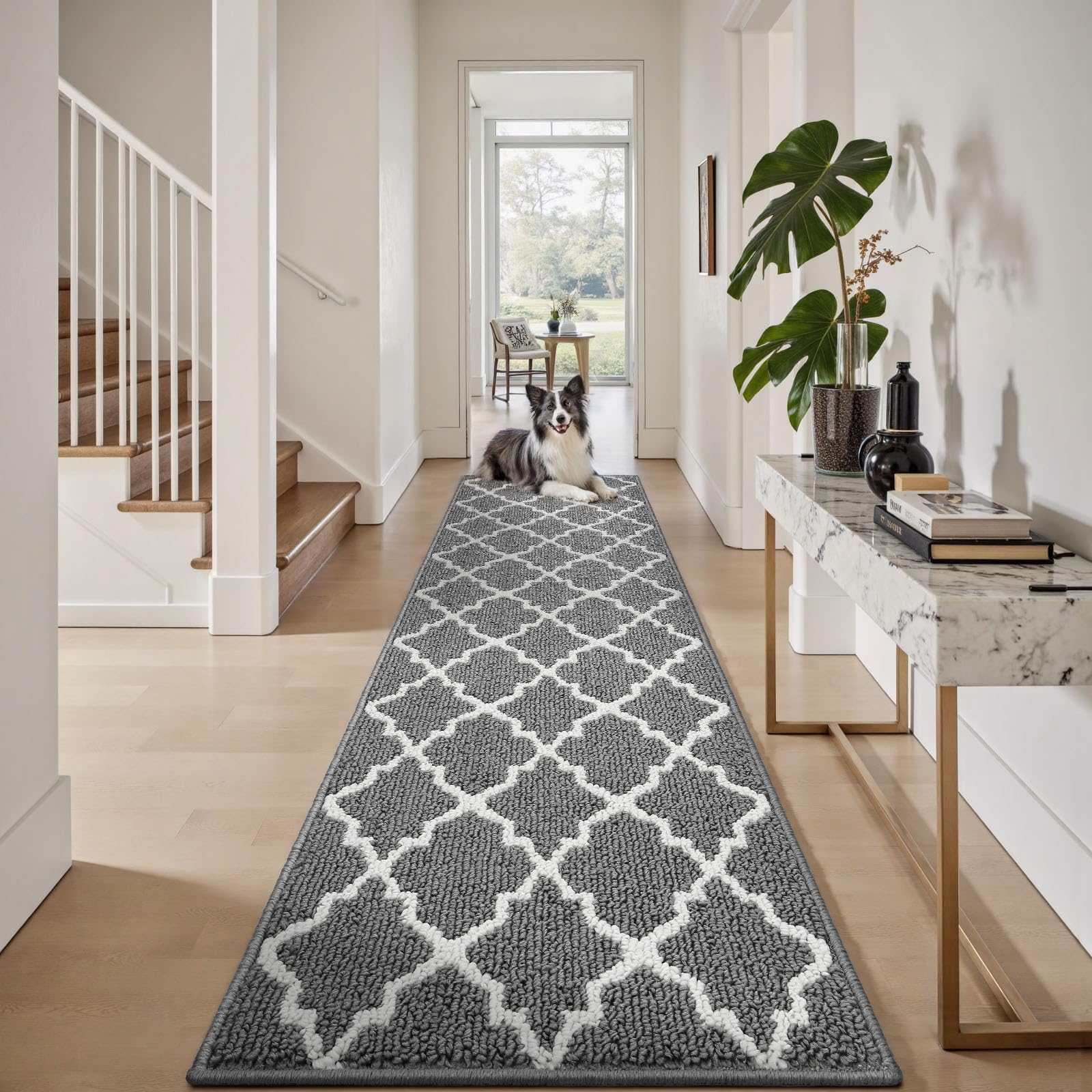 Sour Lemon Hallway Runner Rug 60 x 120 cm Dirt Trapping Light Grey Non Slip TPR Backing carpet runners Floor Mats for Entryway Hallway Kitchen Garage Laundry Room