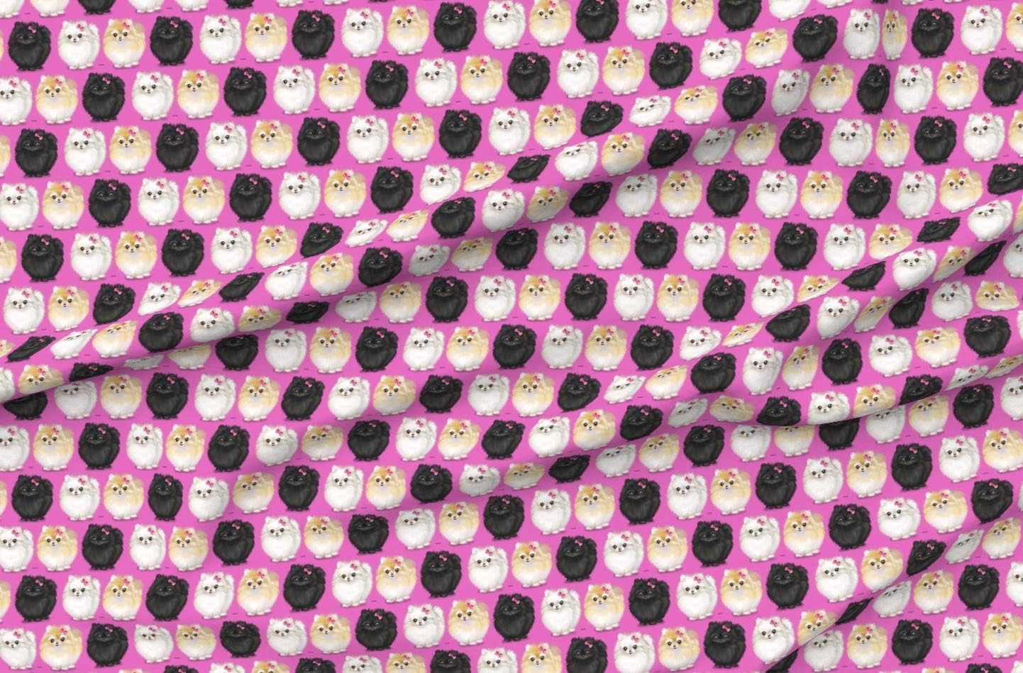 Spoonflower Fabric - Pomeranians Pink Pomeranian Dog Pet Puppy Printed on Organic Cotton Sateen Fabric by The Yard - Sewing Quilting Apparel Home Decor