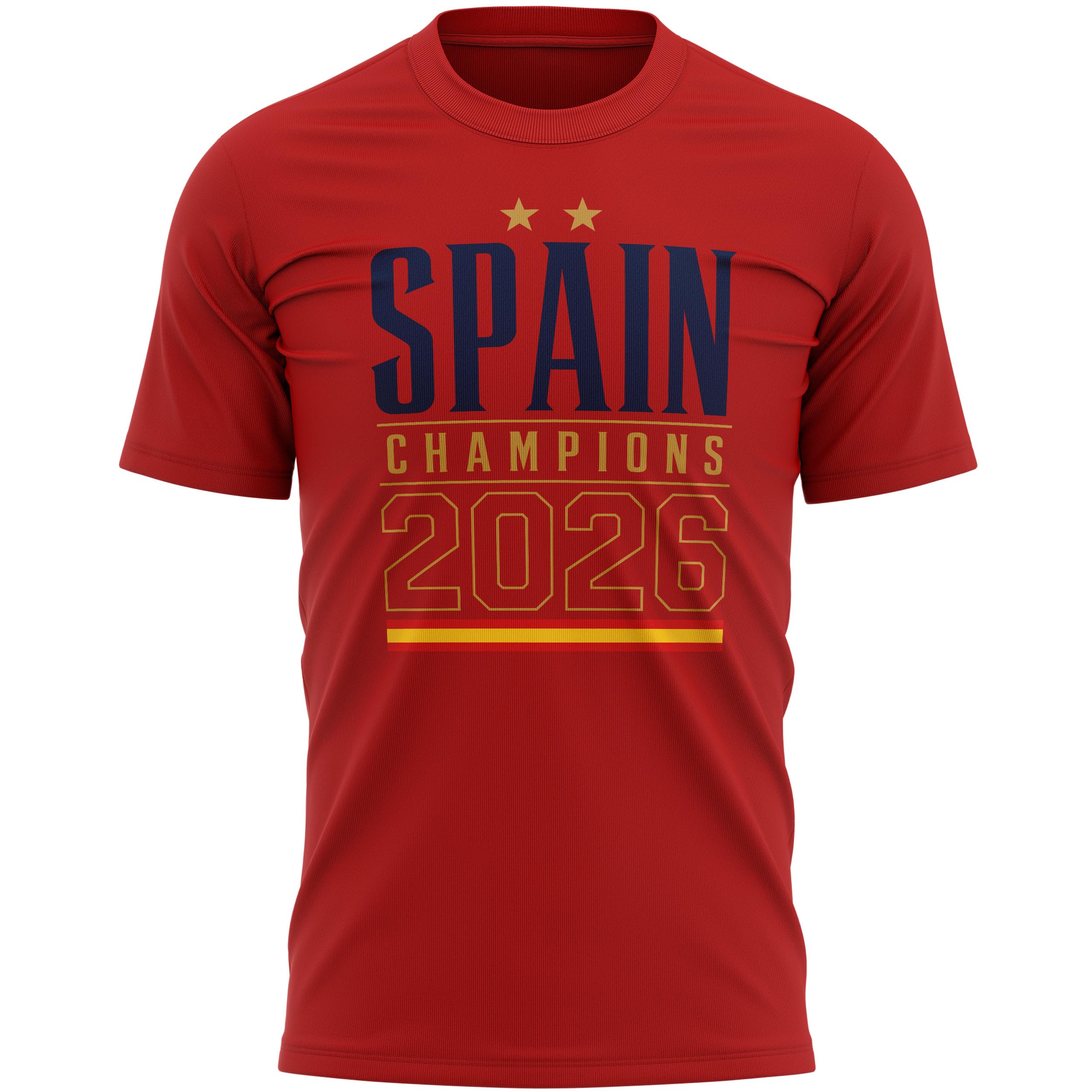 Spain Mens T Shirt - Champions 2026 Two Stars Spanish Badge - Football Winner Tee, L, Red