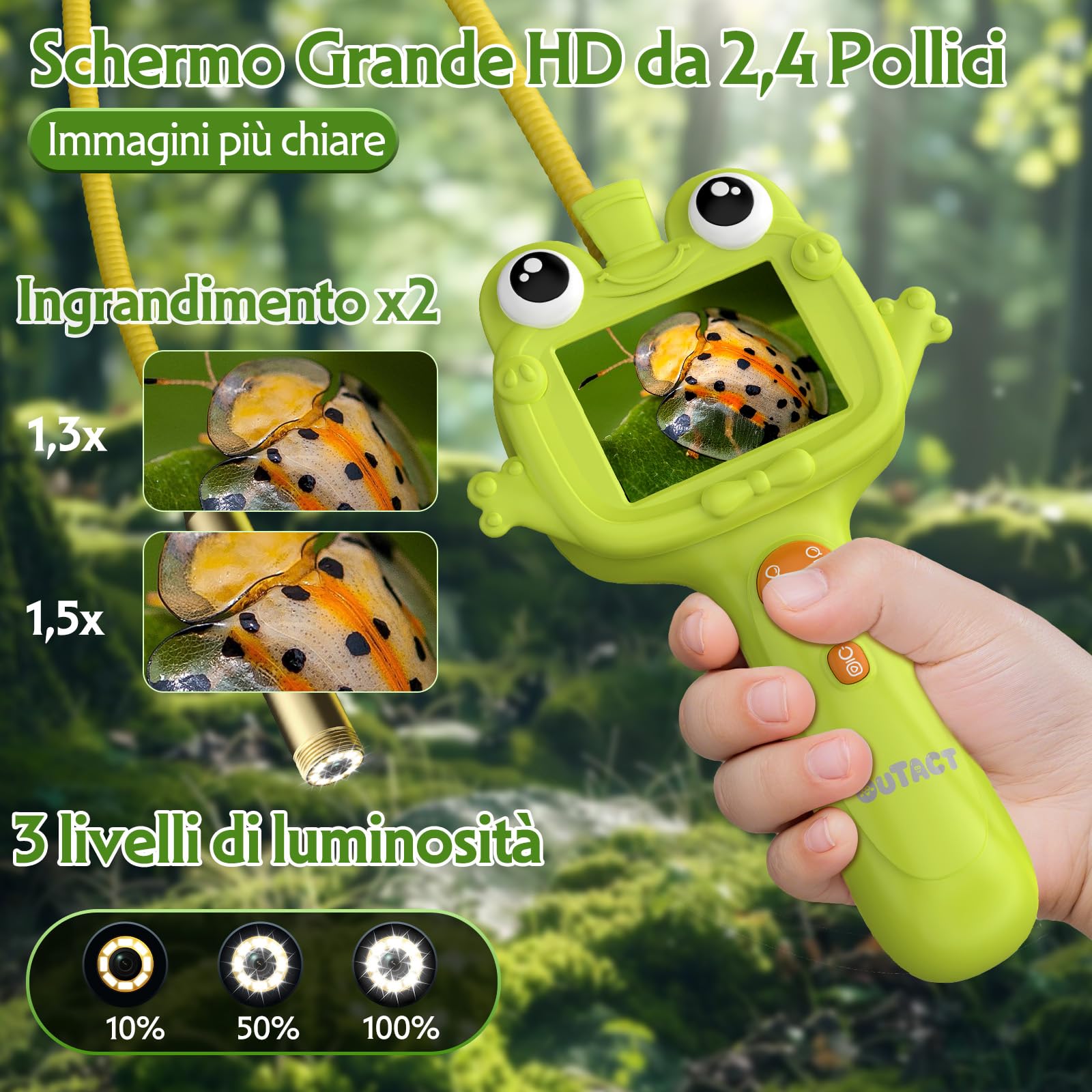 OUTACT Endoscopio per Bambini,Impermeabile IP67 con 8 LED,giocattoli educativi per Ragazzi e Ragazze 4-12 Anni,Giocattoli per Esplorazione All'aperto,Regalo di Compleanno di Natale