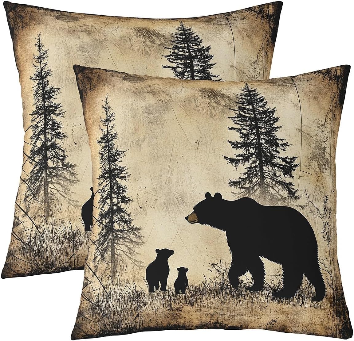 jejeloiu Bear Cushion Case 24 x 24-Inch Set of 2 Kids Nature Wildlife Leaves Throw Pillow Covers for Boys Girls Teens Orange Brown Decor Pillowcase