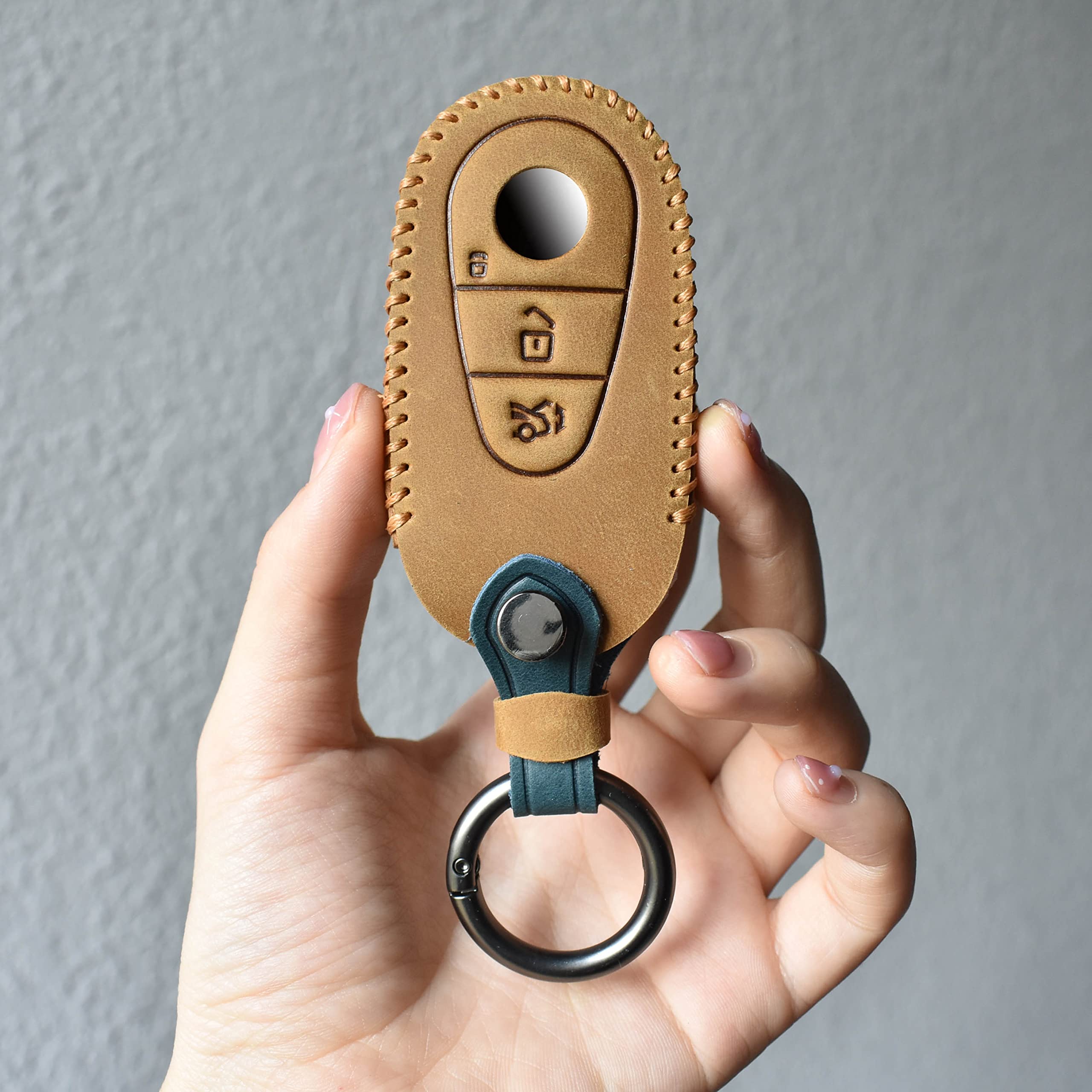 HIBEYO Smart Car Key Case Fits Mercedes Protective Case Key Cover for Benz C-Class W206 S-Class W223 S300 S350 S400 S500L C200 with Leather Key Fob Brown - Image 4