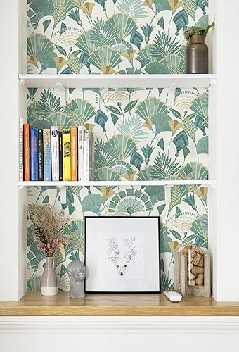 Miniatura 6 de Papel tapiz de hojas botánicas verdes de 16.1 x 78.7 pulgadas, papel tapiz de hojas bohemias para despegar y pegar, papel tapiz autoadhesivo