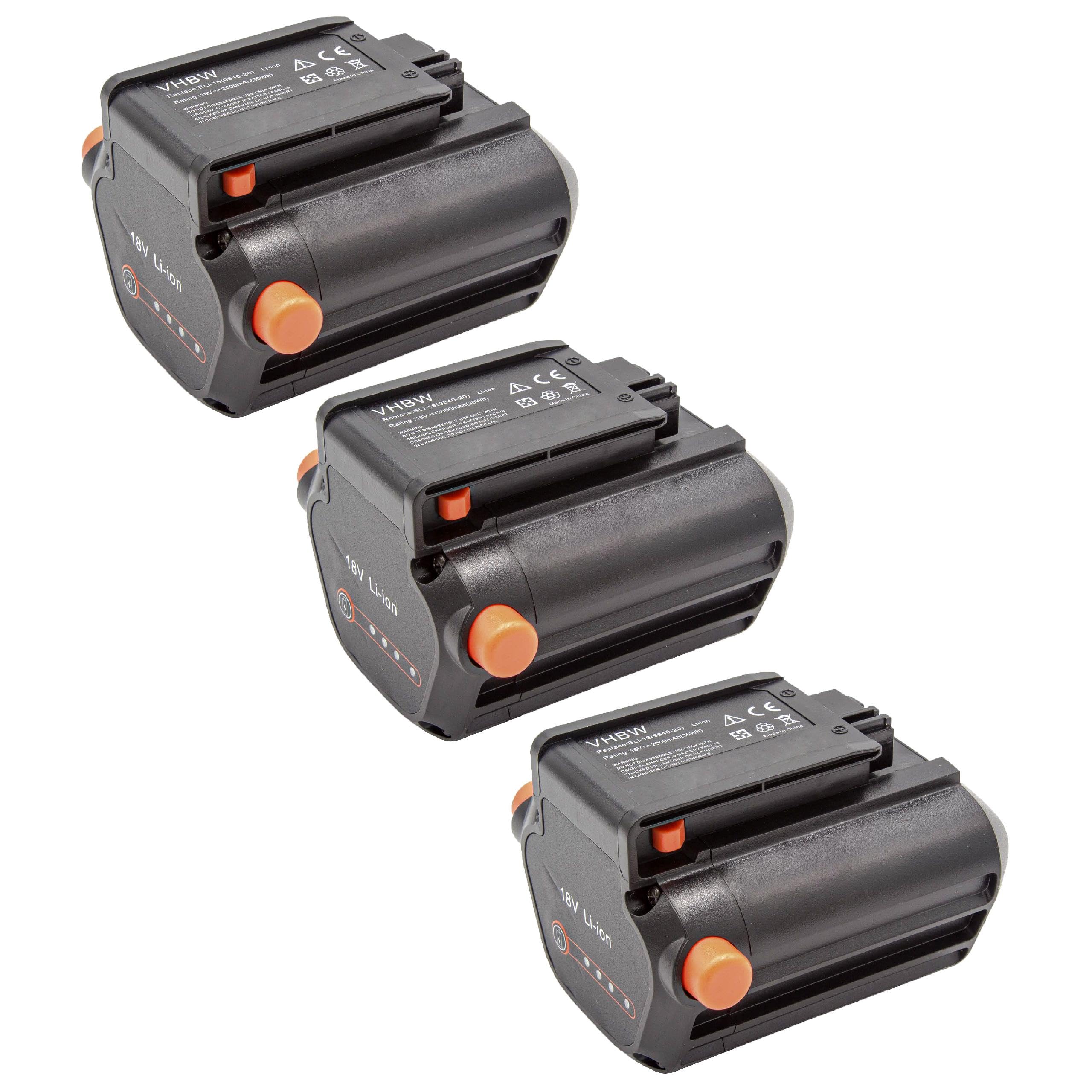 vhbw 3 x akumulator kompatybilny z Gardena EasyCut Li-18/50 (8877-20) Kosiarka do żywopłotu 2000 mAh 18 V Li-ion