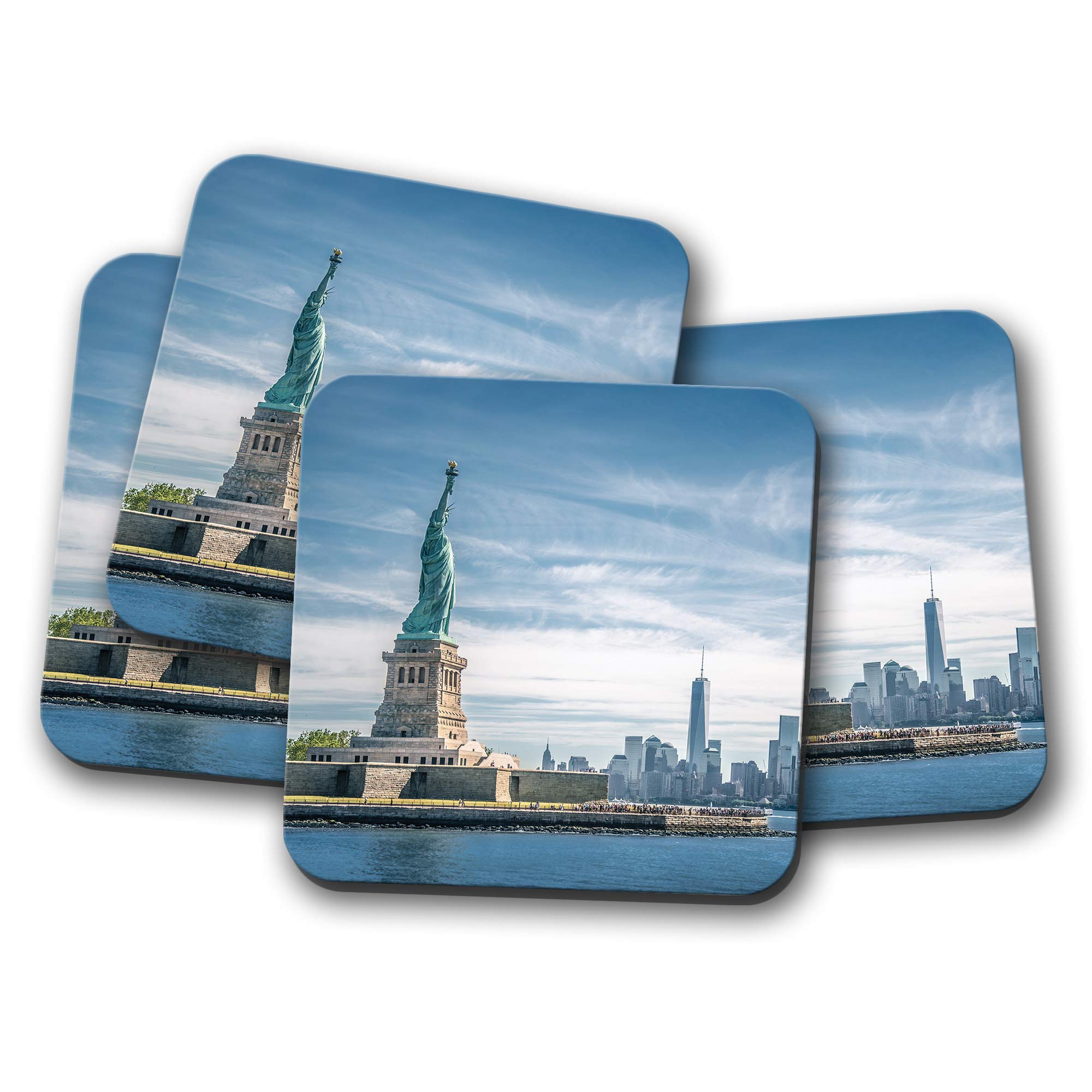 Destination Vinyl Ltd Multicolor 4 Set - Statue Of Liberty Coaster - New York Ny Usa City Manhattan #15371