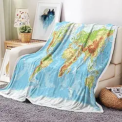 JAWO Cobertor de mapa do mundo, cobertores de países e grandes cidades para adolescentes, crianças, meninos, meninas, mapa do mundo, cobertor para sofá, cama, viagem, acampamento, 127 x 152 cm, multi