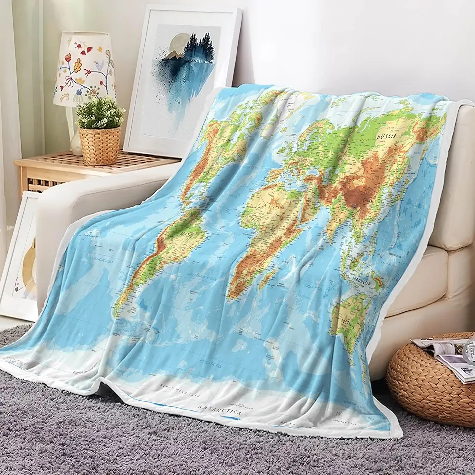 JAWO Cobertor de mapa do mundo, cobertores de países e grandes cidades para adolescentes, crianças, meninos, meninas, mapa do mundo, cobertor para sofá, cama, viagem, acampamento, 152 x 170 cm, multi