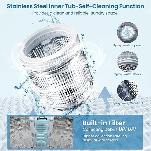 Miniatura 6 de Nictemaw Lavadora portátil de 17.8 libras con bomba de drenaje, lavadora compacta de 2.4 pies cúbicos con 10 programas, 8 niveles de agua, máquina