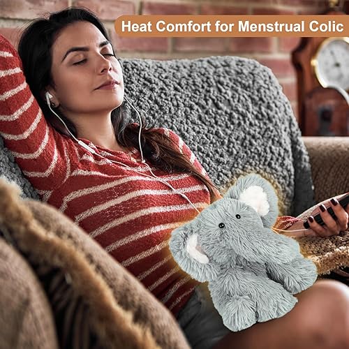 Miniatura 4 de SuzziPals Calentamiento de elefante, almohadillas térmicas de animales de peluche para microondas para calambres, alivio del dolor y el estrés,