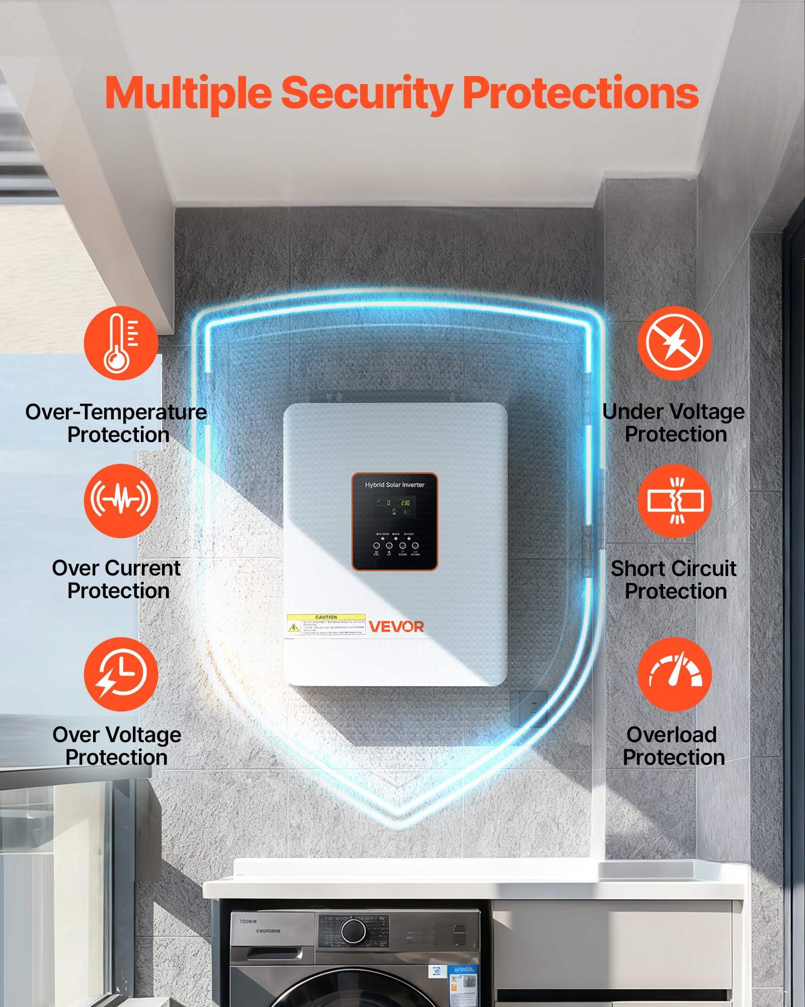 VEVOR Inverter Solare Ibrido Off-grid 3000 W 24 V CC a 230 V CA, Inverter e Caricabatteria Onda Sinusoidale Pura, Regolatore Solare MPPT da 80 A Integrato, Compatibile con Batteria al Litio al Piombo