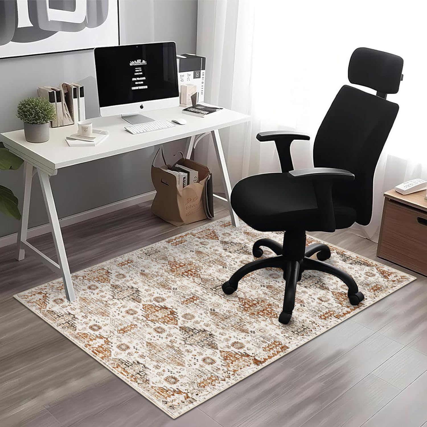 Office Chair Mat for Hardwood Floor 90x120 cm Non Slip Desk Mat for Rolling Chair, Low Pile Computer Gaming Chair Mat Floor Protector Office Easy Glide and Clean, Brown