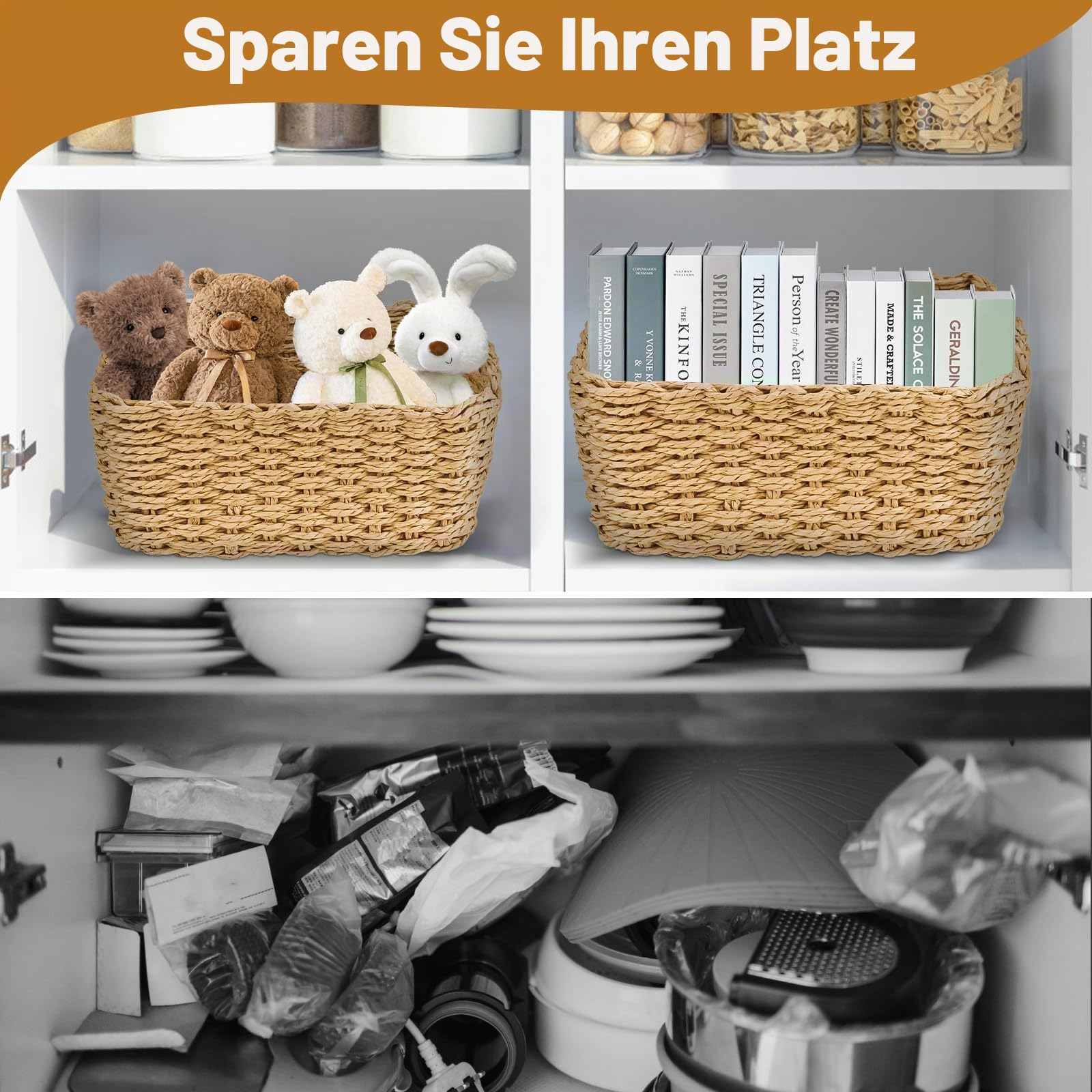 4 Stück Aufbewahrungskorb, Korb Aufbewahrung, Badezimmer Bad Körbchen, Stapelbare Geflochten Storage Basket, Aufbewahrungskörbe, für Organizer Badezimmer, Schubladen, Wohnzimmer, Küchen (Braun) Küche, Haushalt & Wohnen