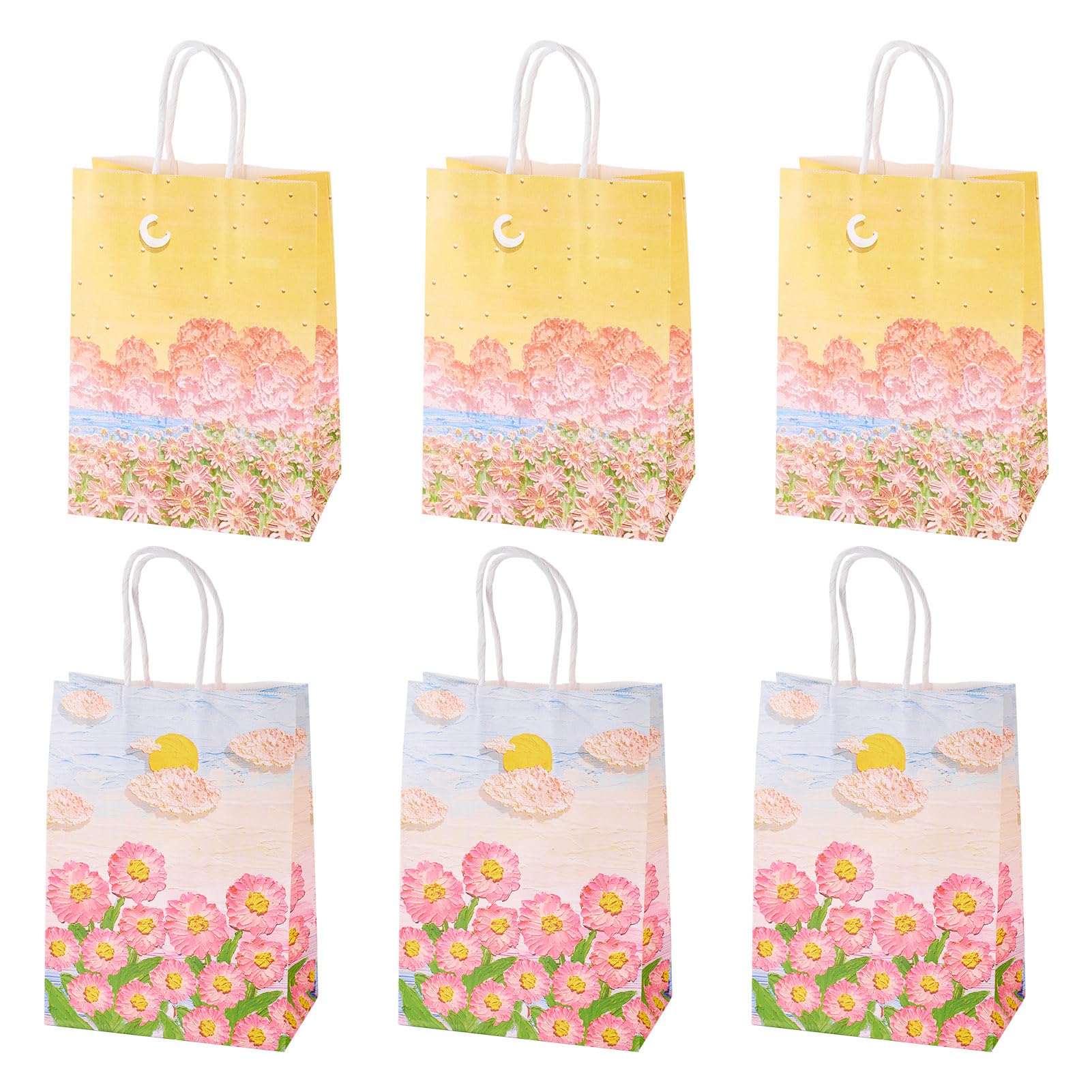 Crafans 10Pcs Flower Printed Paper Bags Rectangle Present Bag 2 Colors Floral Patterns Shopping Bags Paper Carry Storage Tote Bag for for Birthday Wedding Party Favors