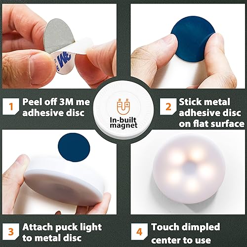 Miniatura 7 de DAZZY DOT Luces de empuje magnéticas luces de disco recargable luces táctiles regulables que se pegan luz de grifo fina para armario del hogar luz