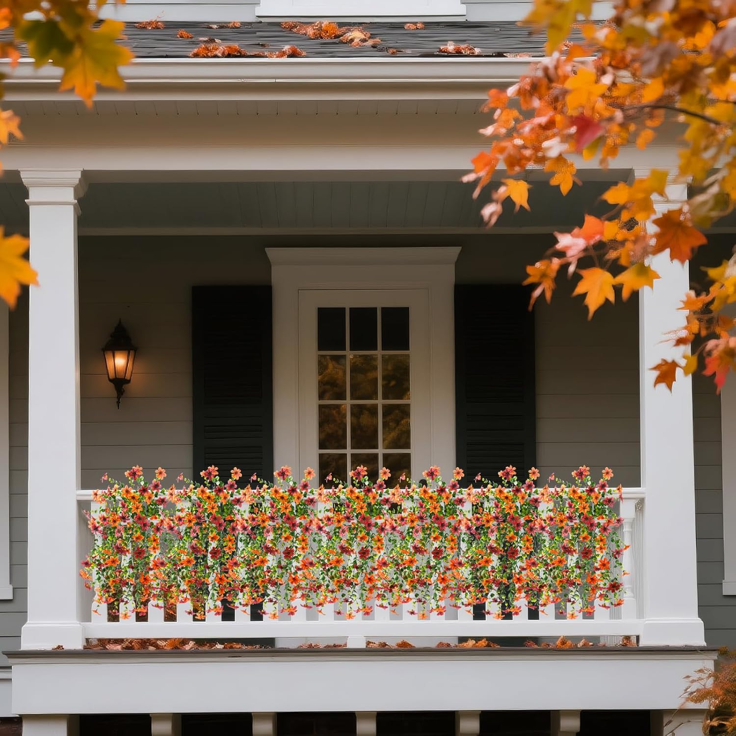 Artificial Faux Mums Fall Hanging Flowers for Outdoor Decoration,2 Pack Fake Silk Plants Daisy Realistic UV Resistant Summer Decor for Home Indoor Porch Patio Balcony Yard Autumn Decor (Brown Orange) - Image 3