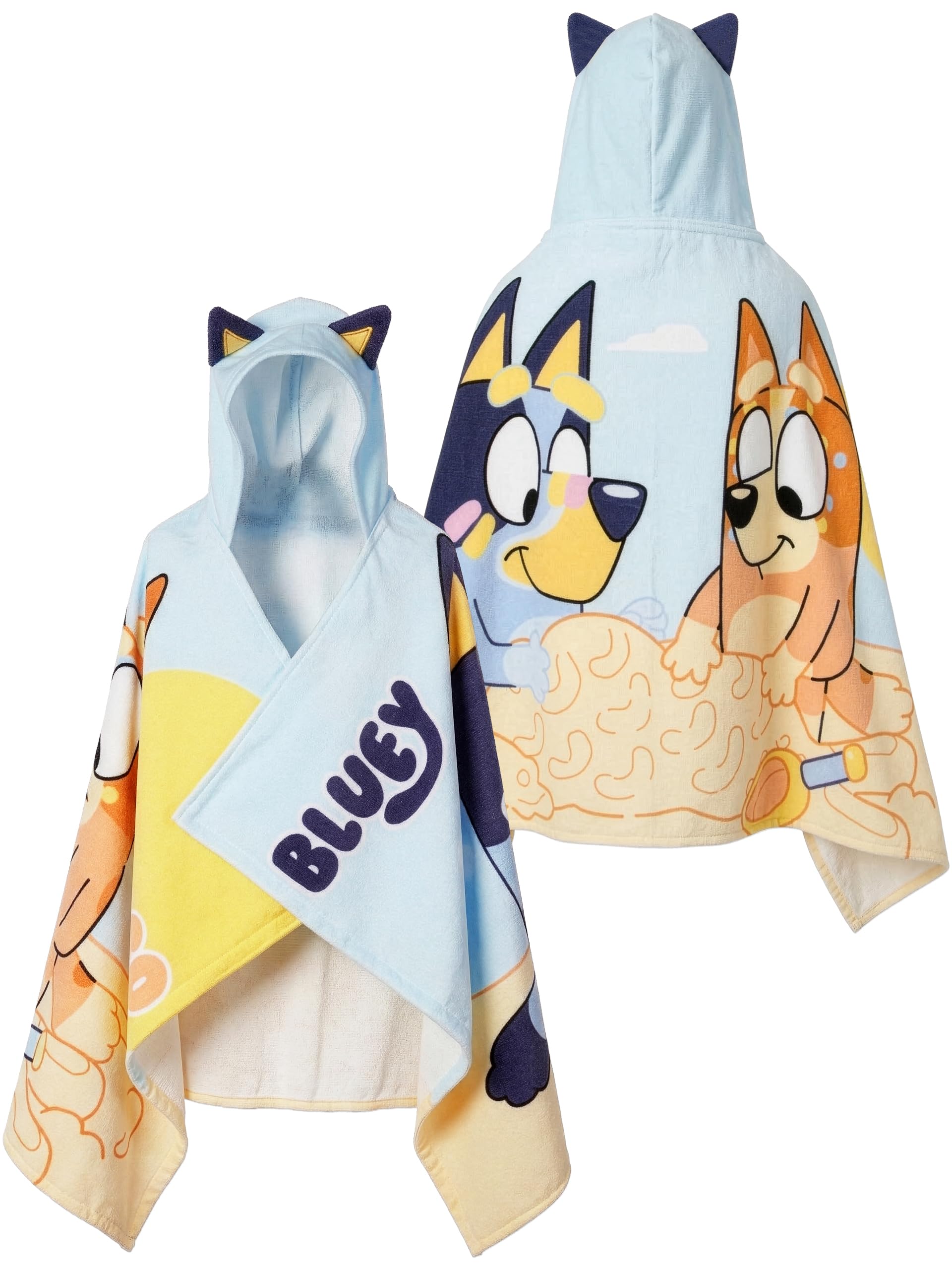 Bluey Boys Beach Towel, Hooded Towels for Kids With 3D Ears, Wearable Swimming Towel For Pool, Wrap Bath Towel, Blue One Size
