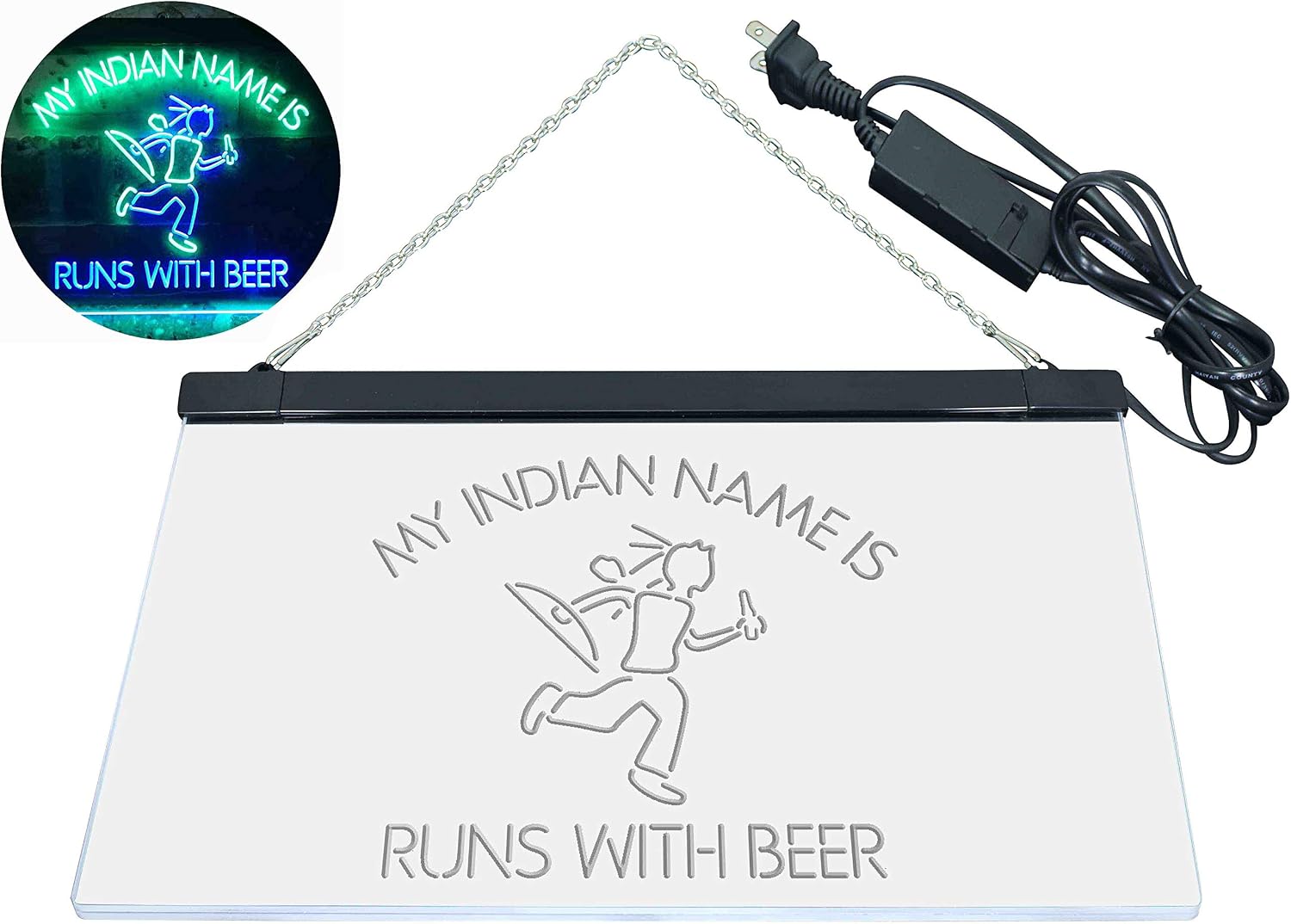 ADVPRO Indian Name is Runs with Beer Bar Dual Color LED Neon Sign Green & Blue 24" x 16" st6s64-i3514-gb