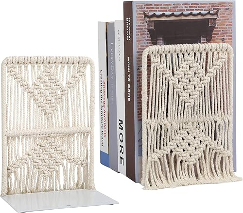 2 sujetalibros de macramé bohemio de metal, tapón de libro de granja, moderno, decorativo, para libros, películas, CD, libros, para oficina, hogar, disponible en Yaxa Peru